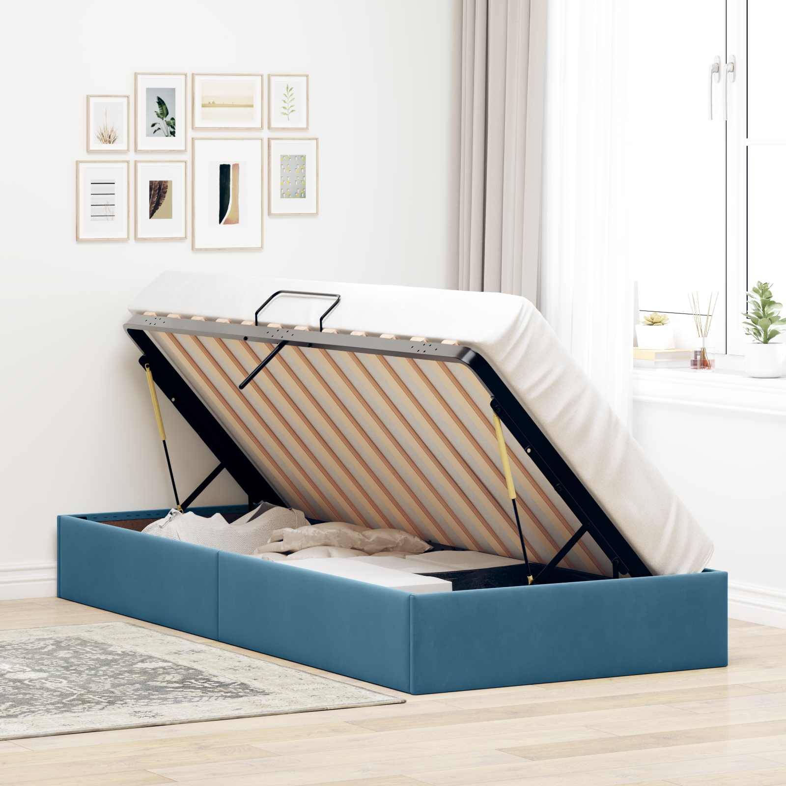 vidaXL Ottoman Bettgestell mit Speicher Dunkelblau 100 x 200 cm Samt