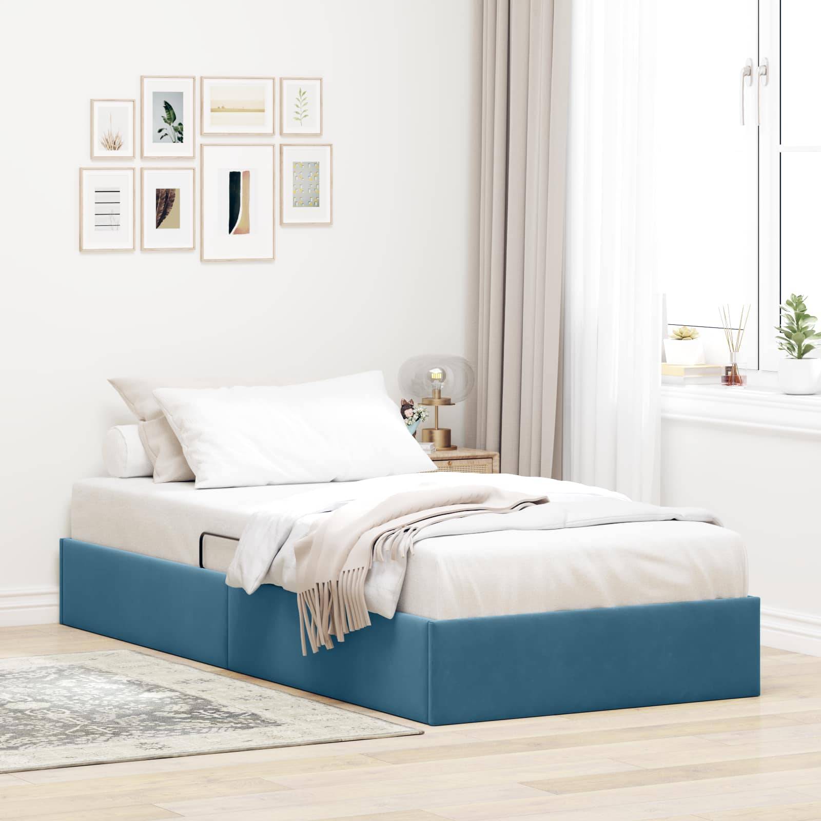 vidaXL Ottoman Bettgestell mit Speicher Dunkelblau 100 x 200 cm Samt