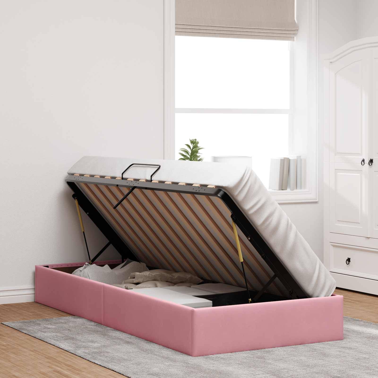 vidaXL Ottoman Bettgestell mit Speicher Rosa 100 x 200 cm Samt