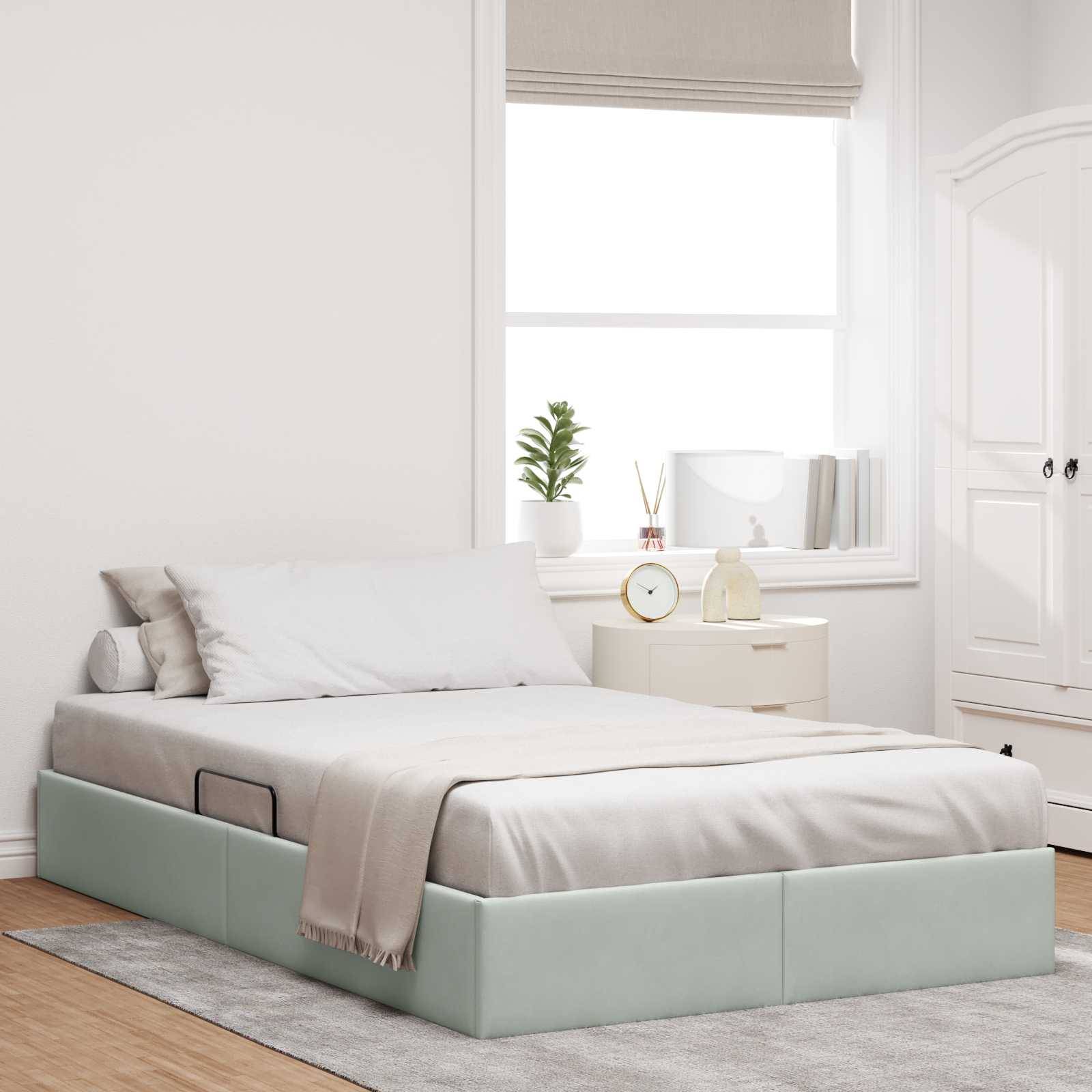 vidaXL Ottoman Bettgestell mit Speicher Hellgrau 120 x 190 cm Samt