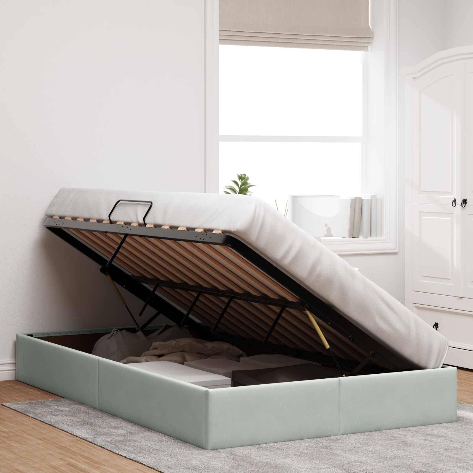 vidaXL Ottoman Bettgestell mit Speicher Hellgrau 120 x 190 cm Samt