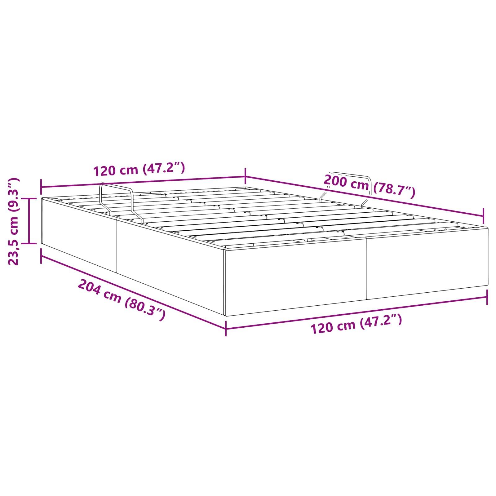 vidaXL Ottoman Bettgestell mit Speicher Dunkelgrau 120 x 200 cm Samt