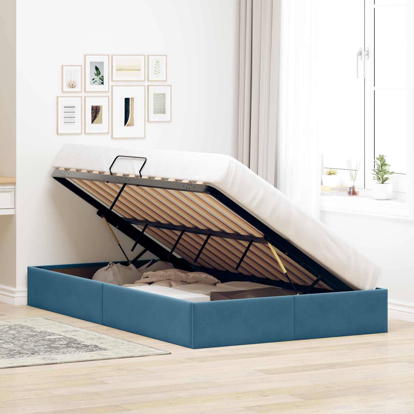 vidaXL Ottoman Bettgestell mit Speicher Dunkelblau 120 x 200 cm Samt