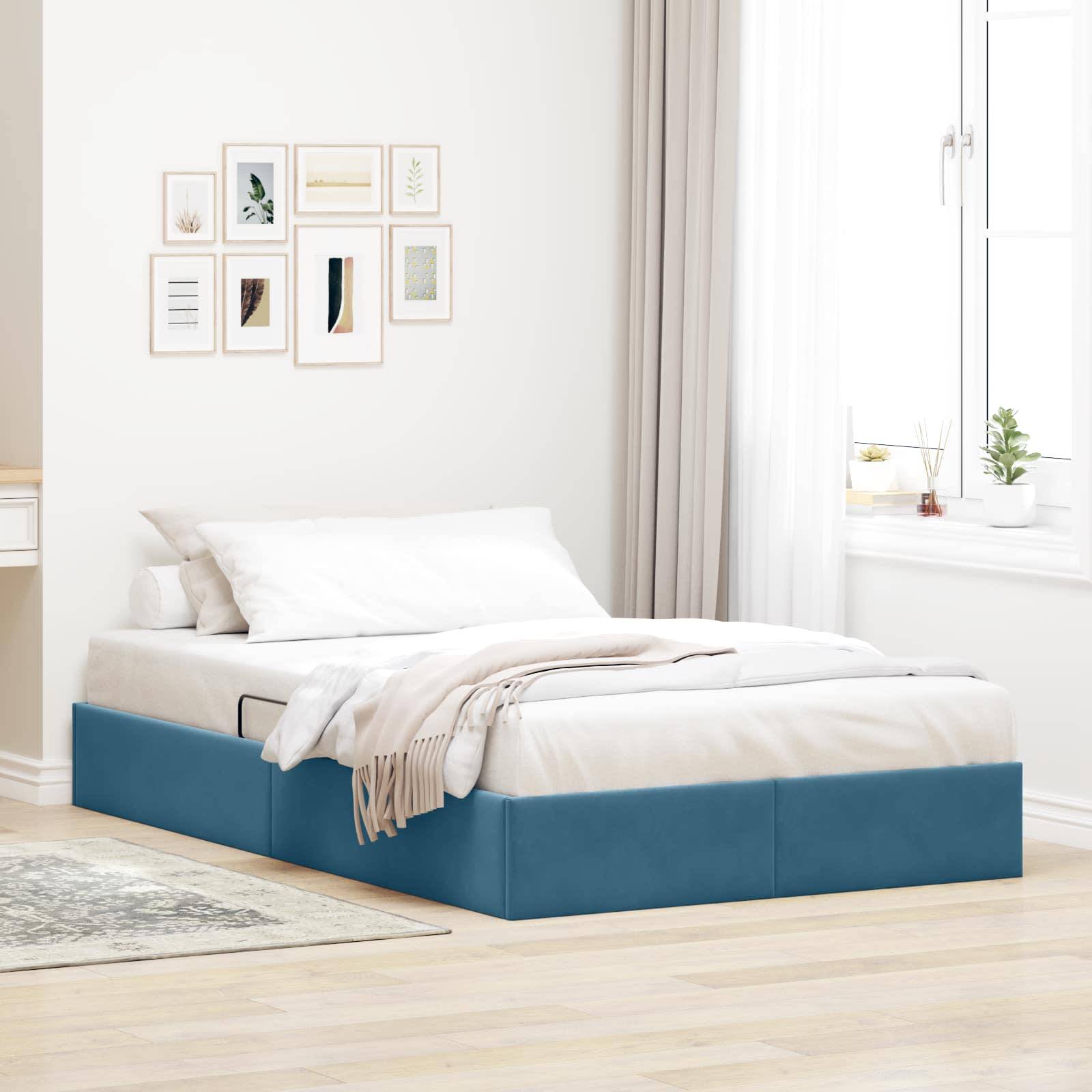 vidaXL Ottoman Bettgestell mit Speicher Dunkelblau 120 x 200 cm Samt