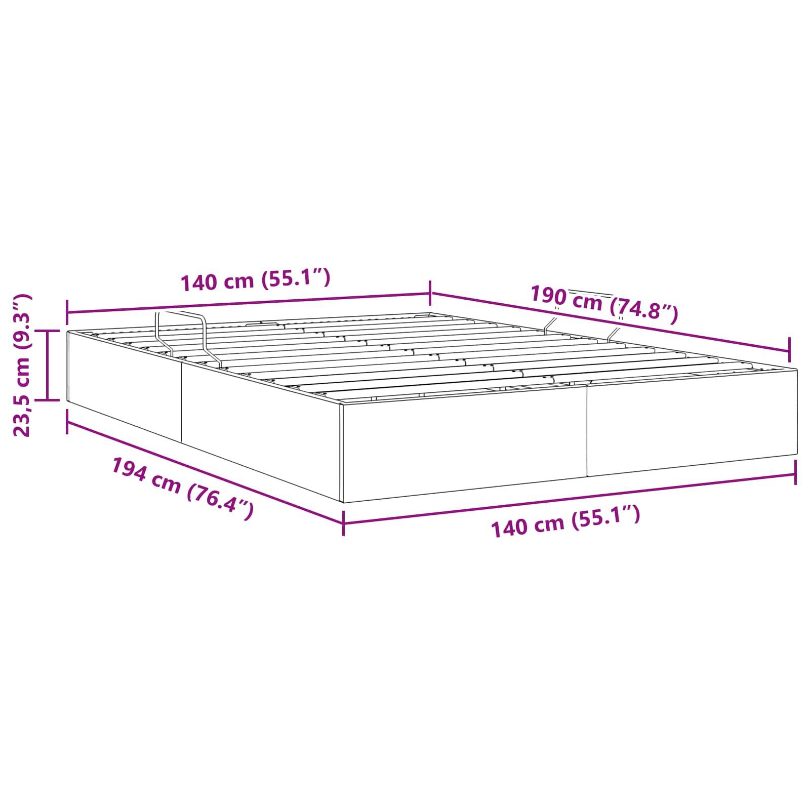 vidaXL Ottoman Bettgestell mit Speicher Dunkelgrau 140 x 190 cm Samt