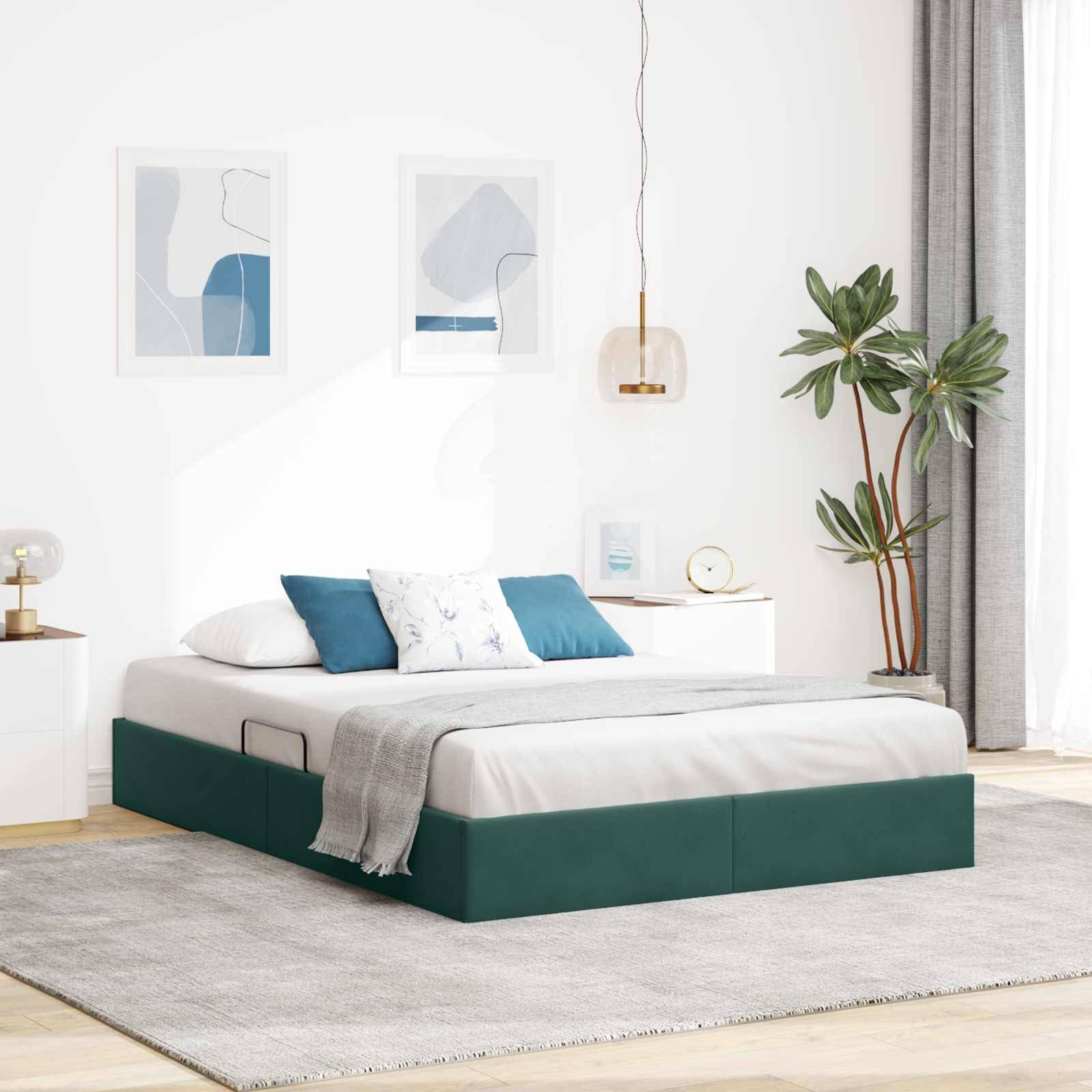 vidaXL Ottoman Bettgestell mit Speicher Dunkelgrün 140 x 200 cm Samt