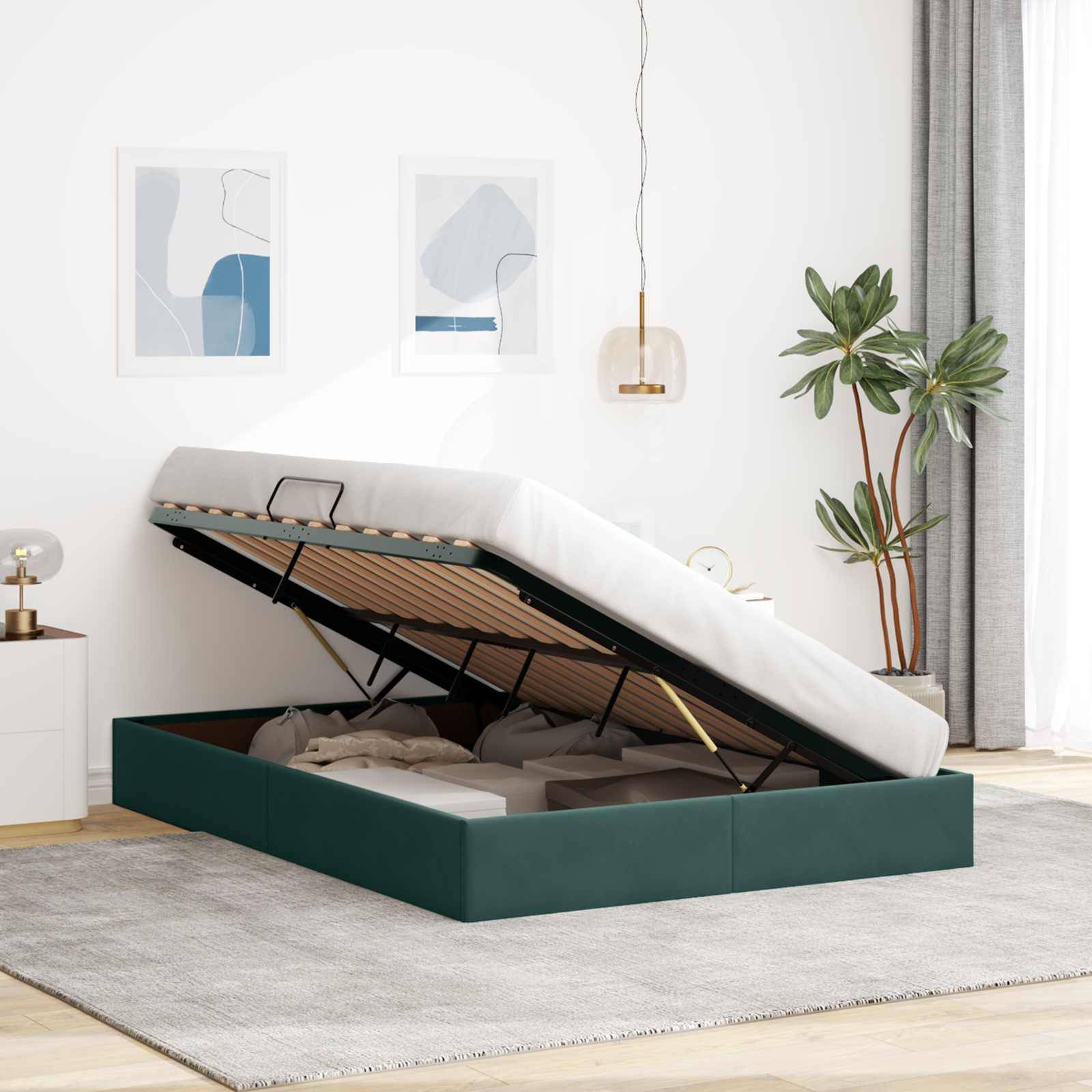vidaXL Ottoman Bettgestell mit Speicher Dunkelgrün 140 x 200 cm Samt