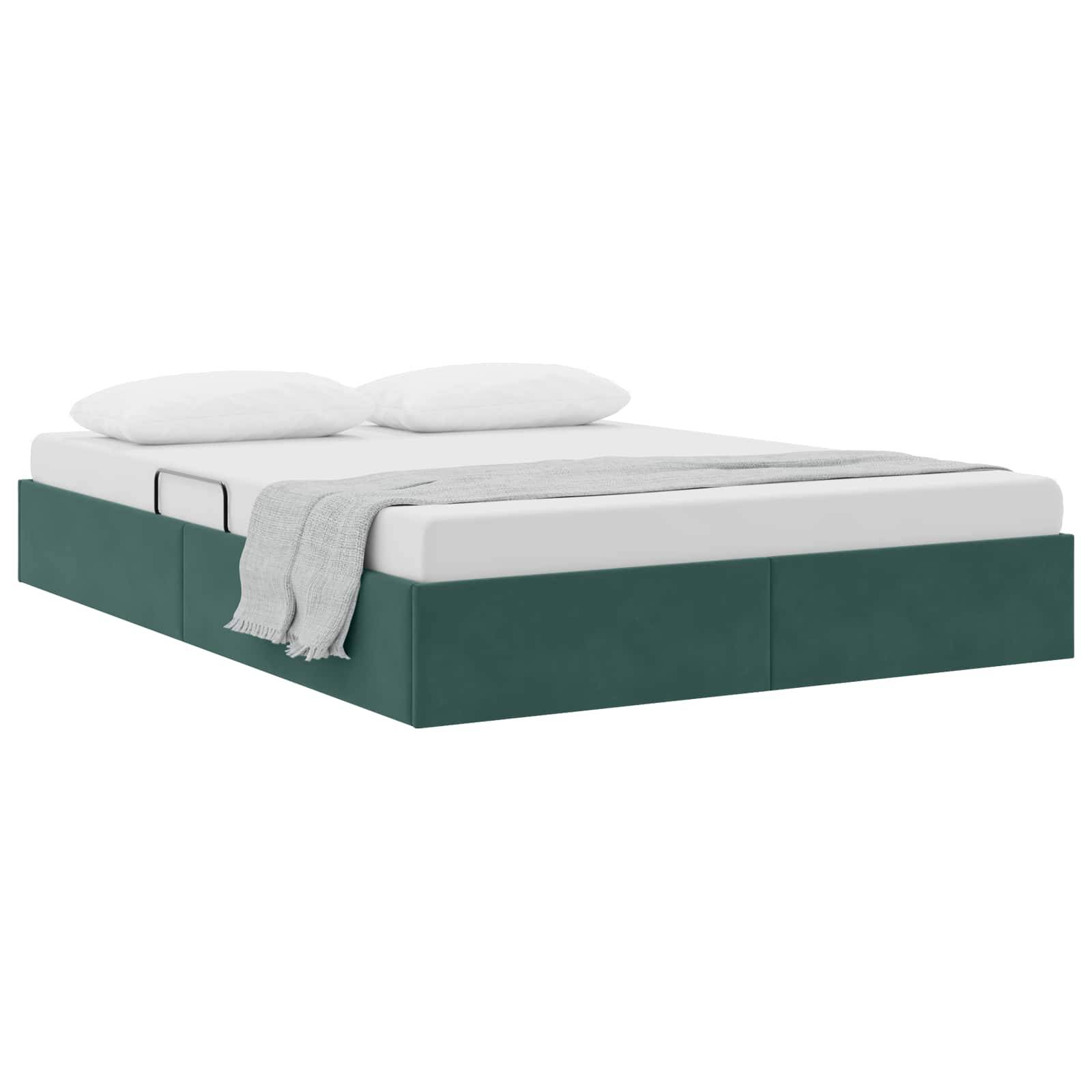 vidaXL Ottoman Bettgestell mit Speicher Dunkelgrün 140 x 200 cm Samt