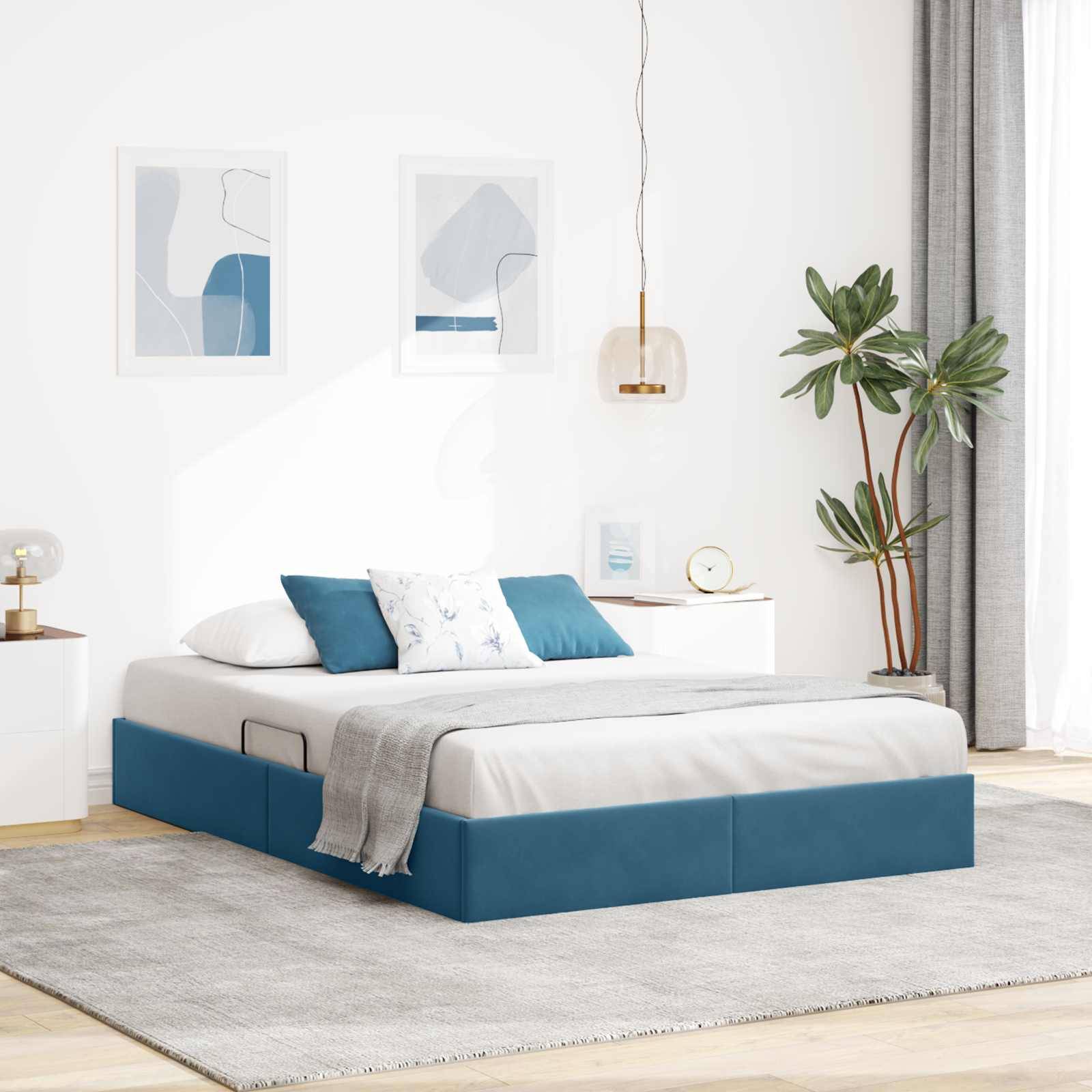 vidaXL Ottoman Bettgestell mit Speicher Dunkelblau 140 x 200 cm Samt