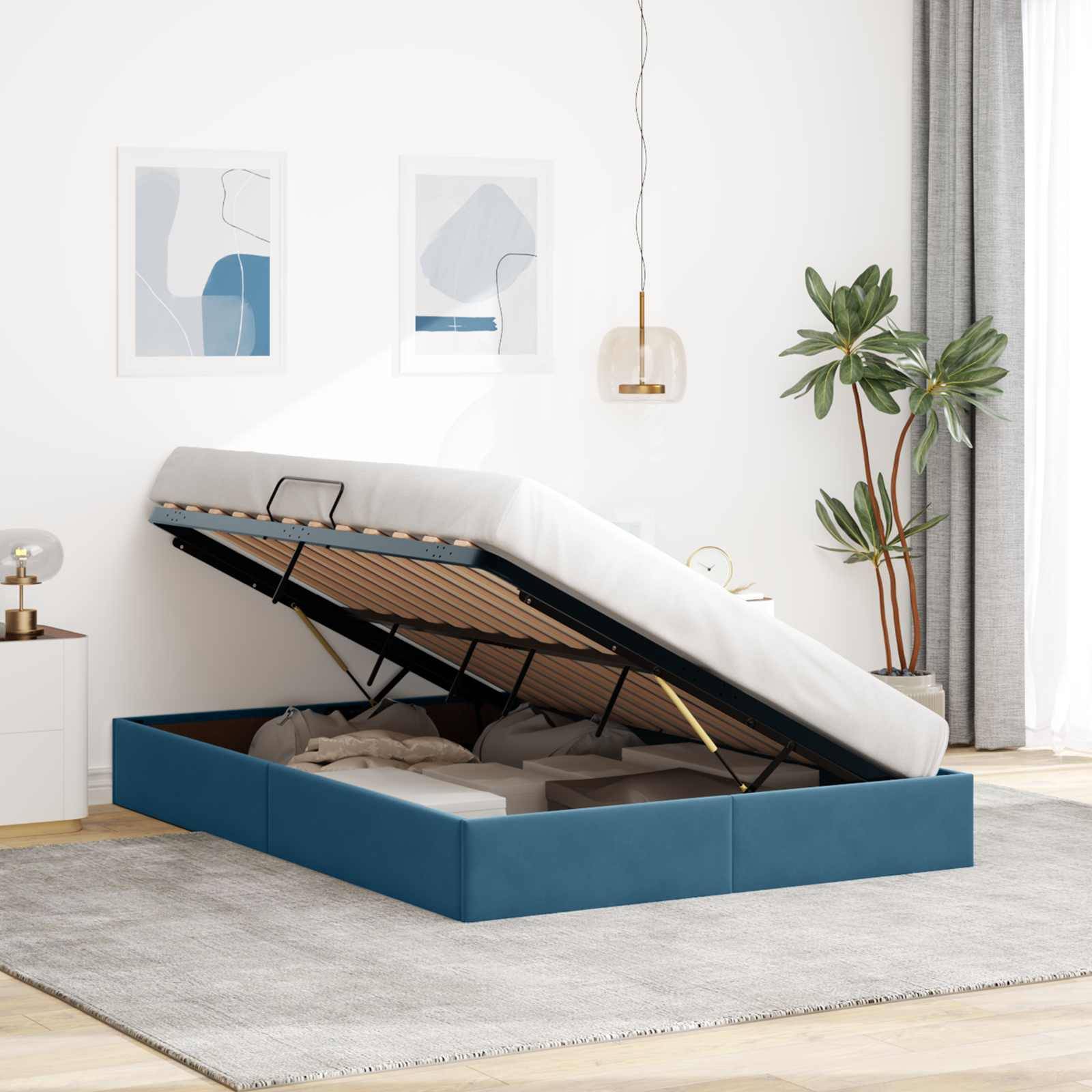vidaXL Ottoman Bettgestell mit Speicher Dunkelblau 140 x 200 cm Samt
