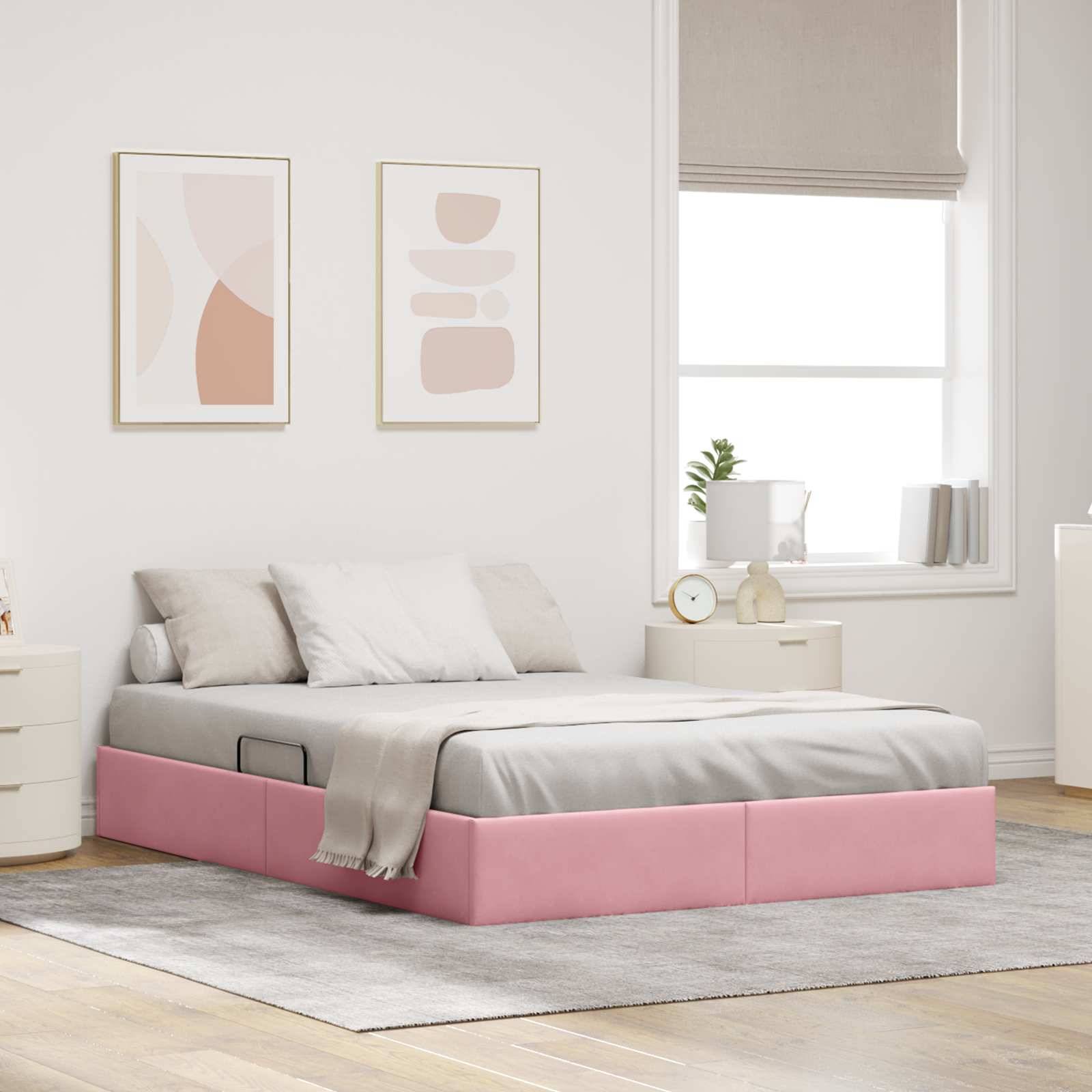 vidaXL Ottoman Bettgestell mit Speicher Rosa 140 x 190 cm Samt