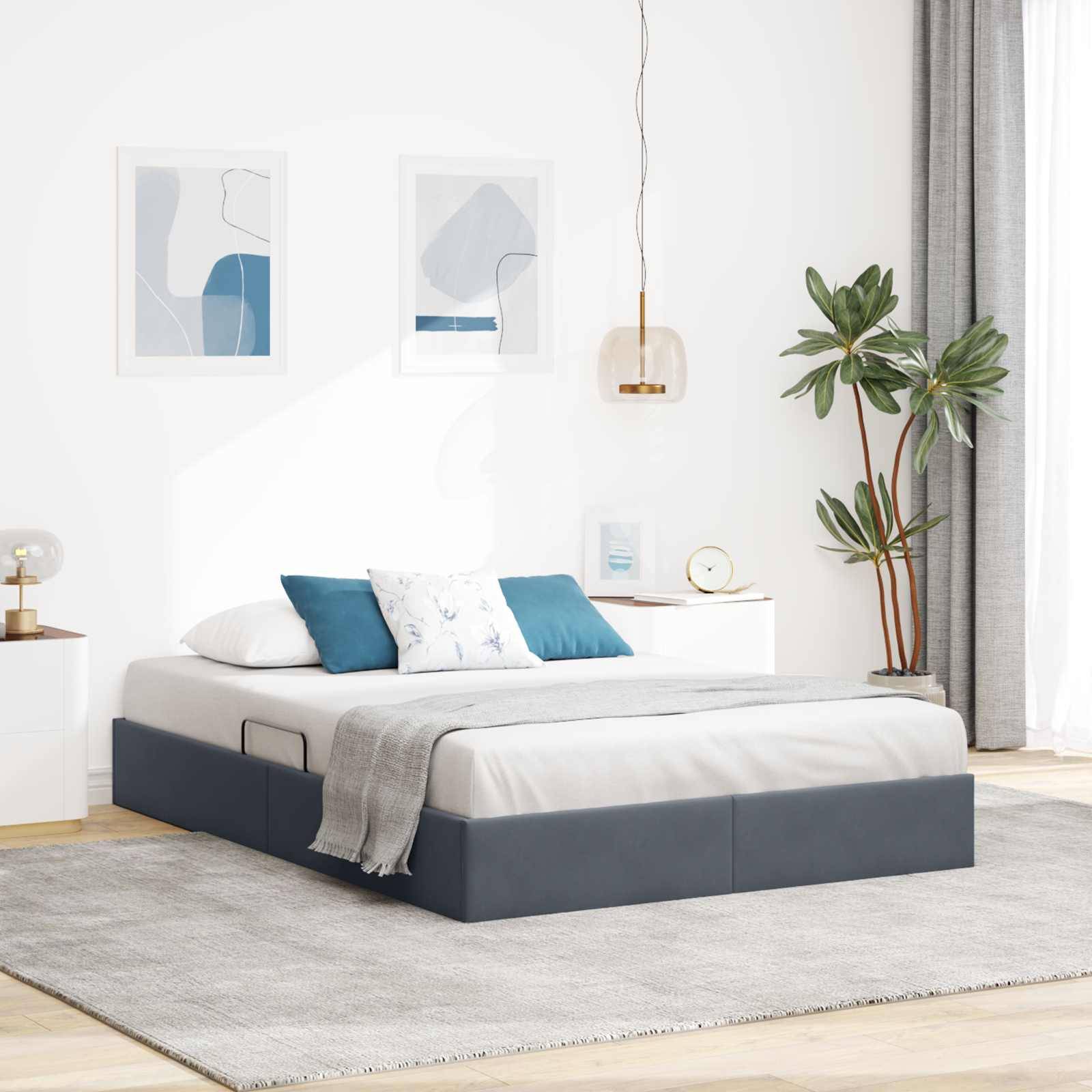 vidaXL Ottoman Bettgestell mit Speicher Dunkelgrau 140 x 190 cm Samt