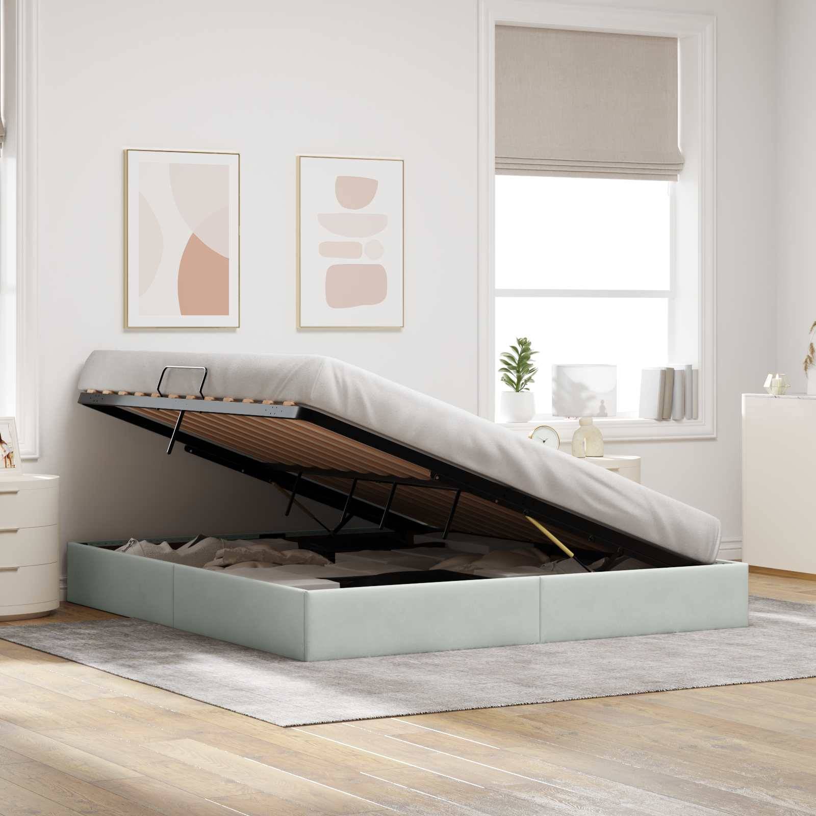 vidaXL Ottoman Bettgestell mit Speicher Hellgrau 160 x 200 cm Samt