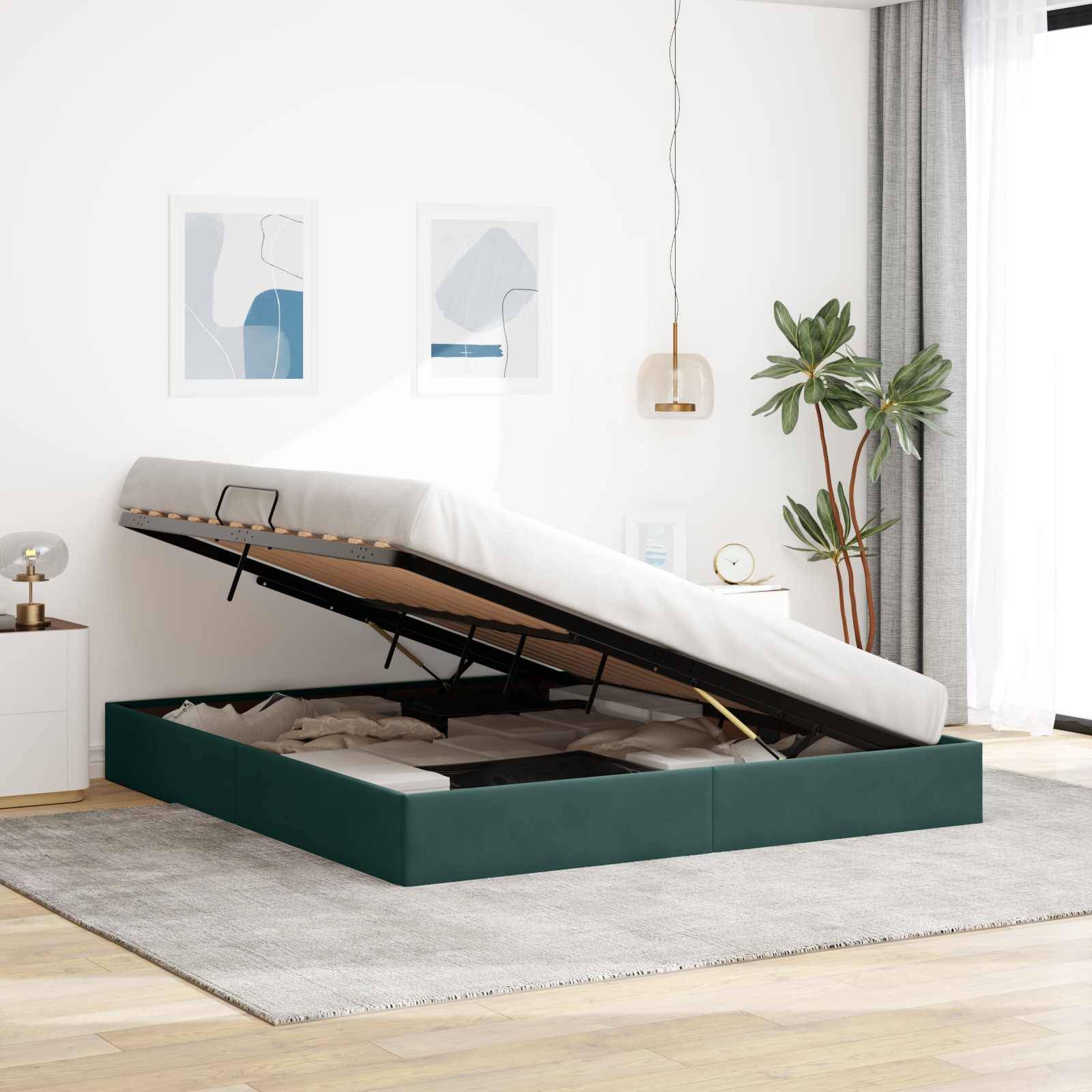 vidaXL Ottoman Bettgestell mit Speicher Dunkelgrün 160 x 200 cm Samt