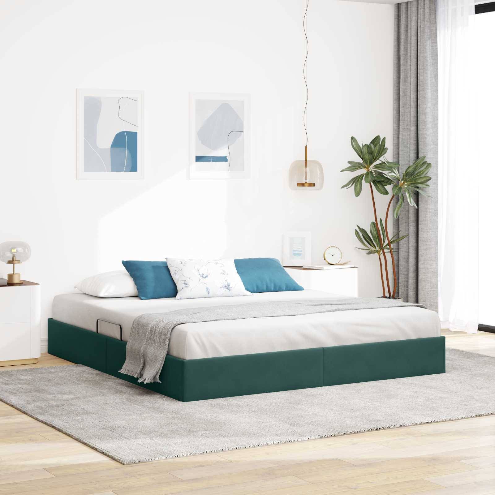 vidaXL Ottoman Bettgestell mit Speicher Dunkelgrün 160 x 200 cm Samt