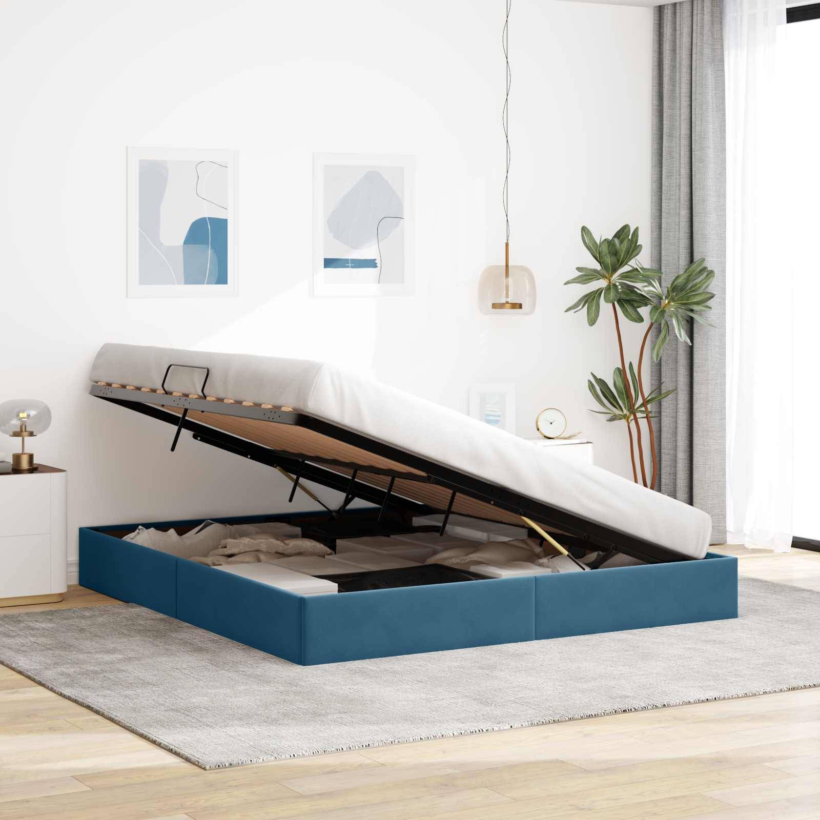 vidaXL Ottoman Bettgestell mit Speicher Dunkelblau 180 x 200 cm Samt