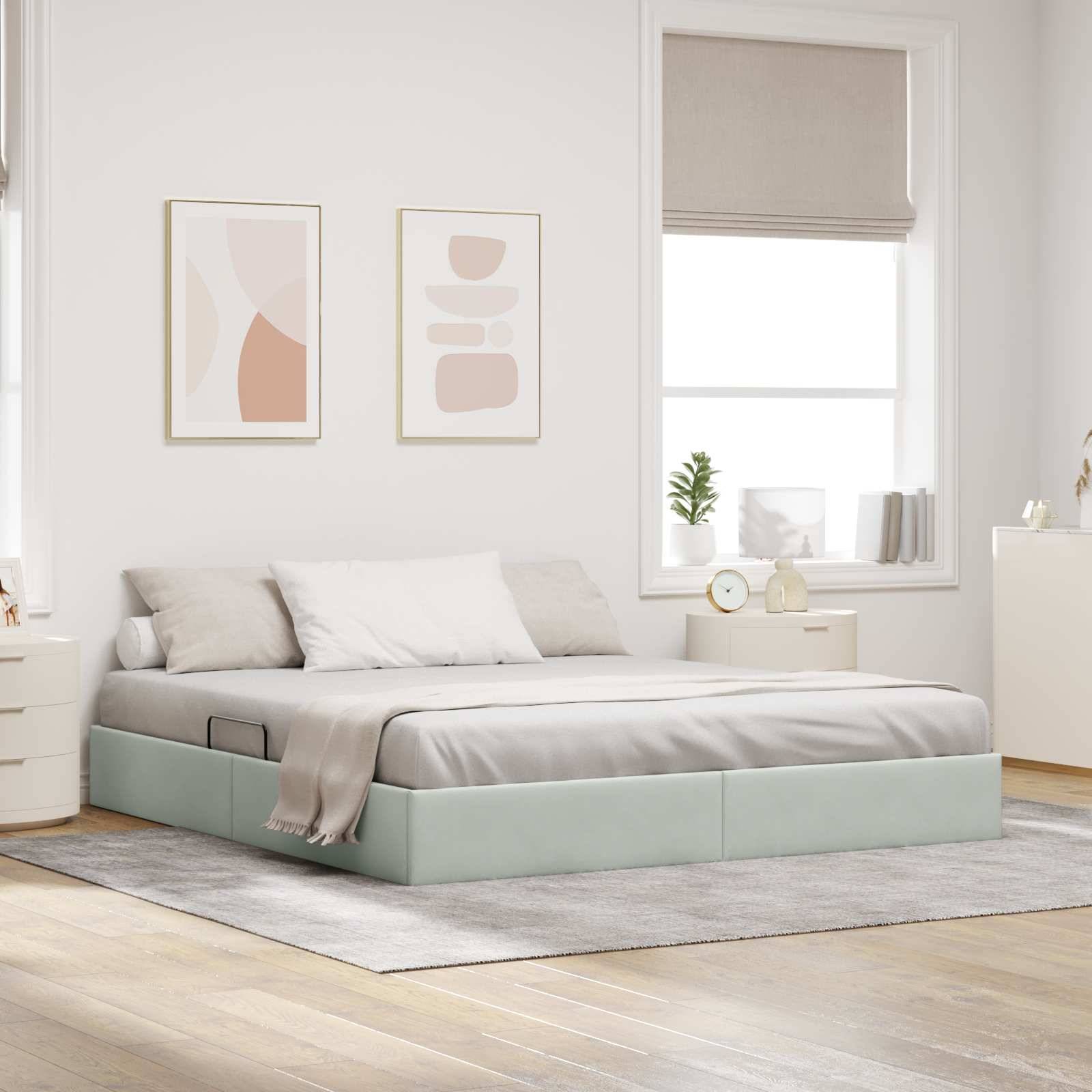 vidaXL Ottoman Bettgestell mit Speicher Hellgrau 160 x 200 cm Samt