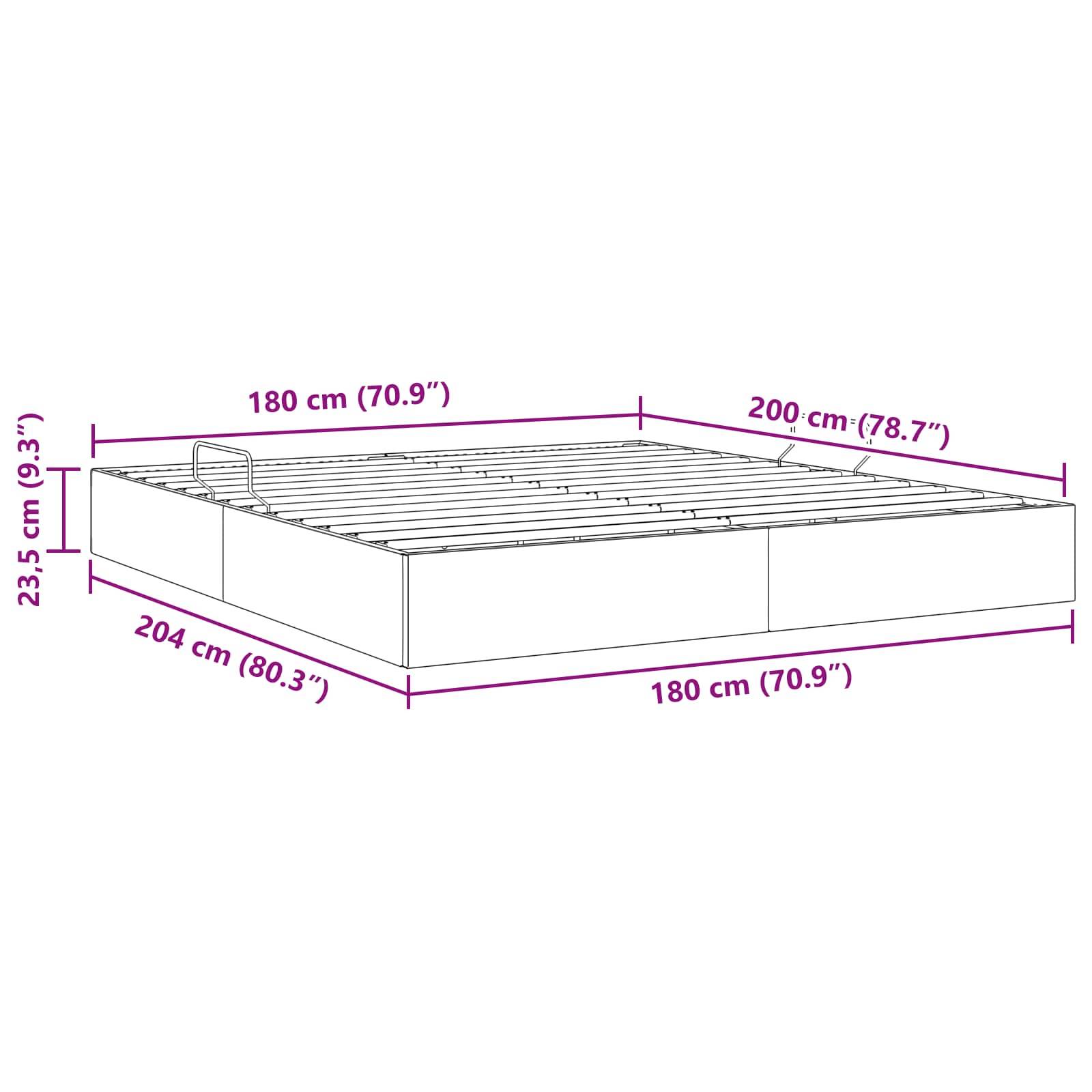 vidaXL Ottoman Bettgestell mit Speicher Schwarz 180 x 200 cm Stoff