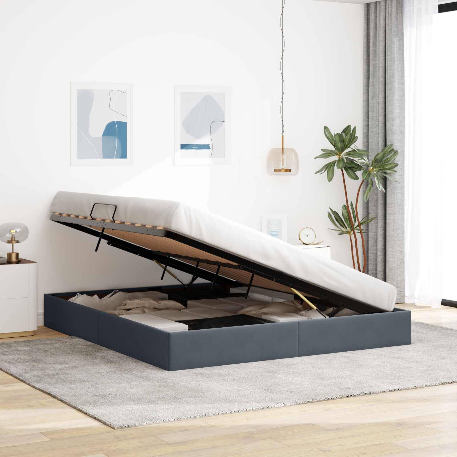 vidaXL Ottoman Bettgestell mit Speicher Dunkelgrau 160 x 200 cm Samt