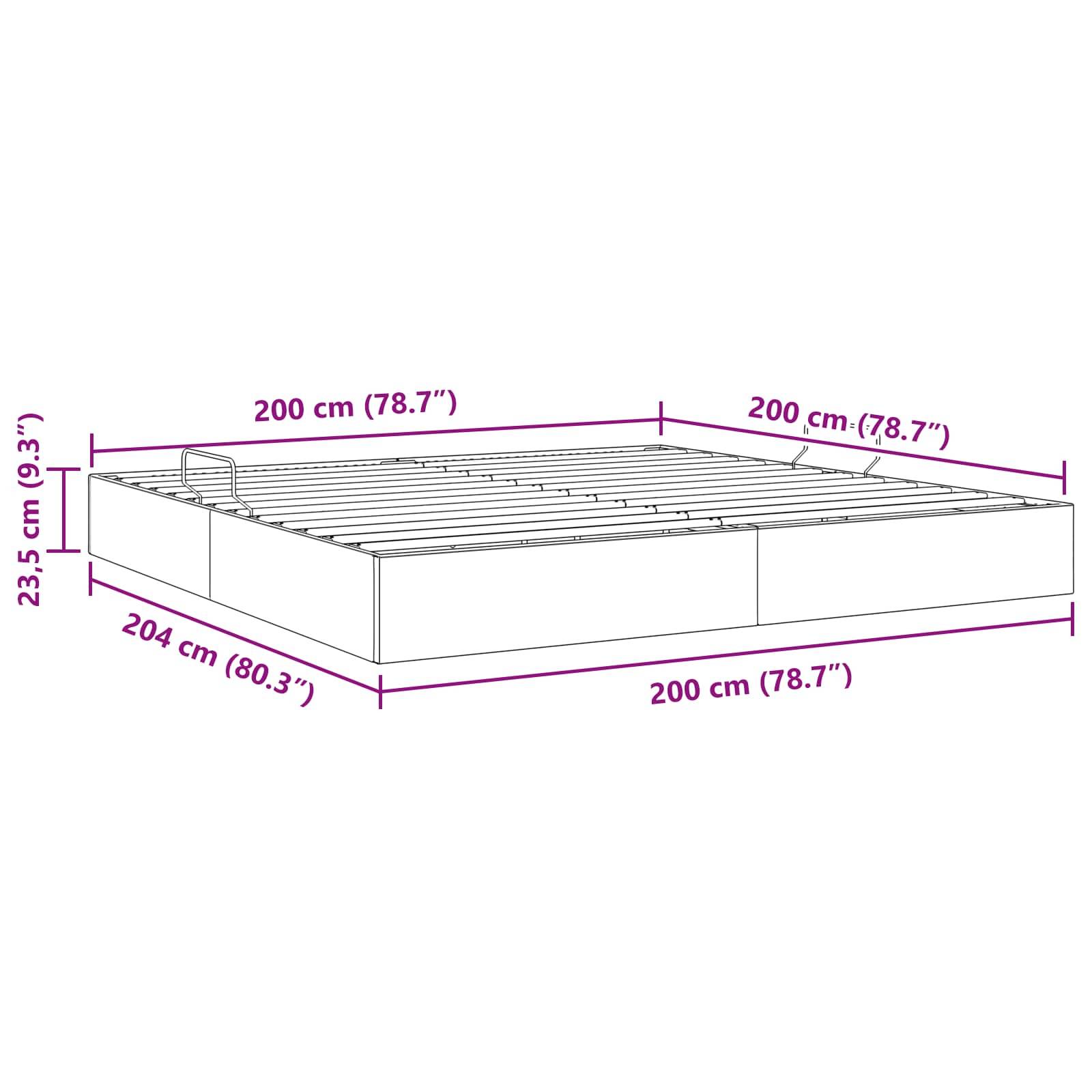 vidaXL Ottoman Bettgestell mit Speicher Hellgrau 200 x 200 cm Stoff