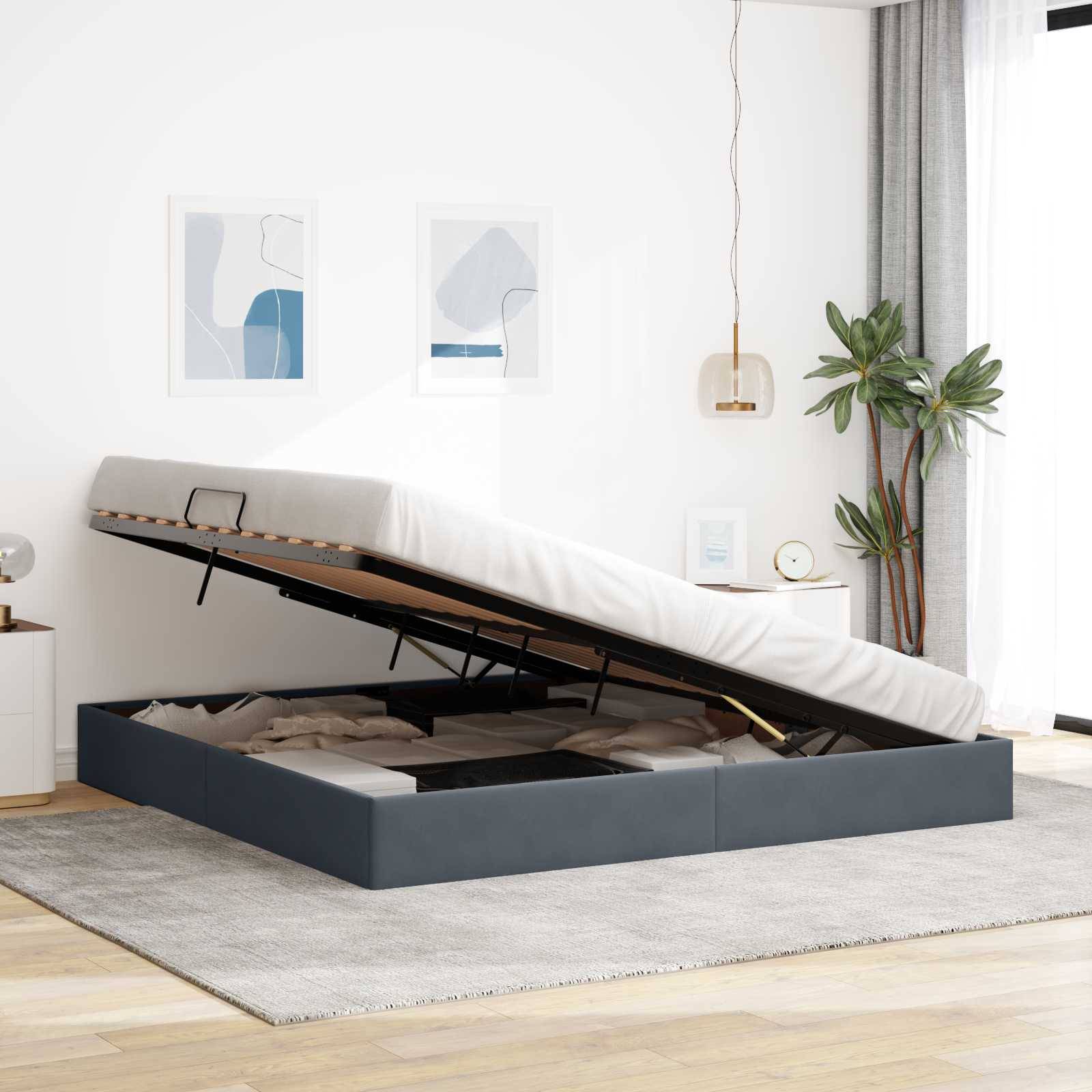 vidaXL Ottoman Bettgestell mit Speicher Dunkelgrau 200 x 200 cm Samt
