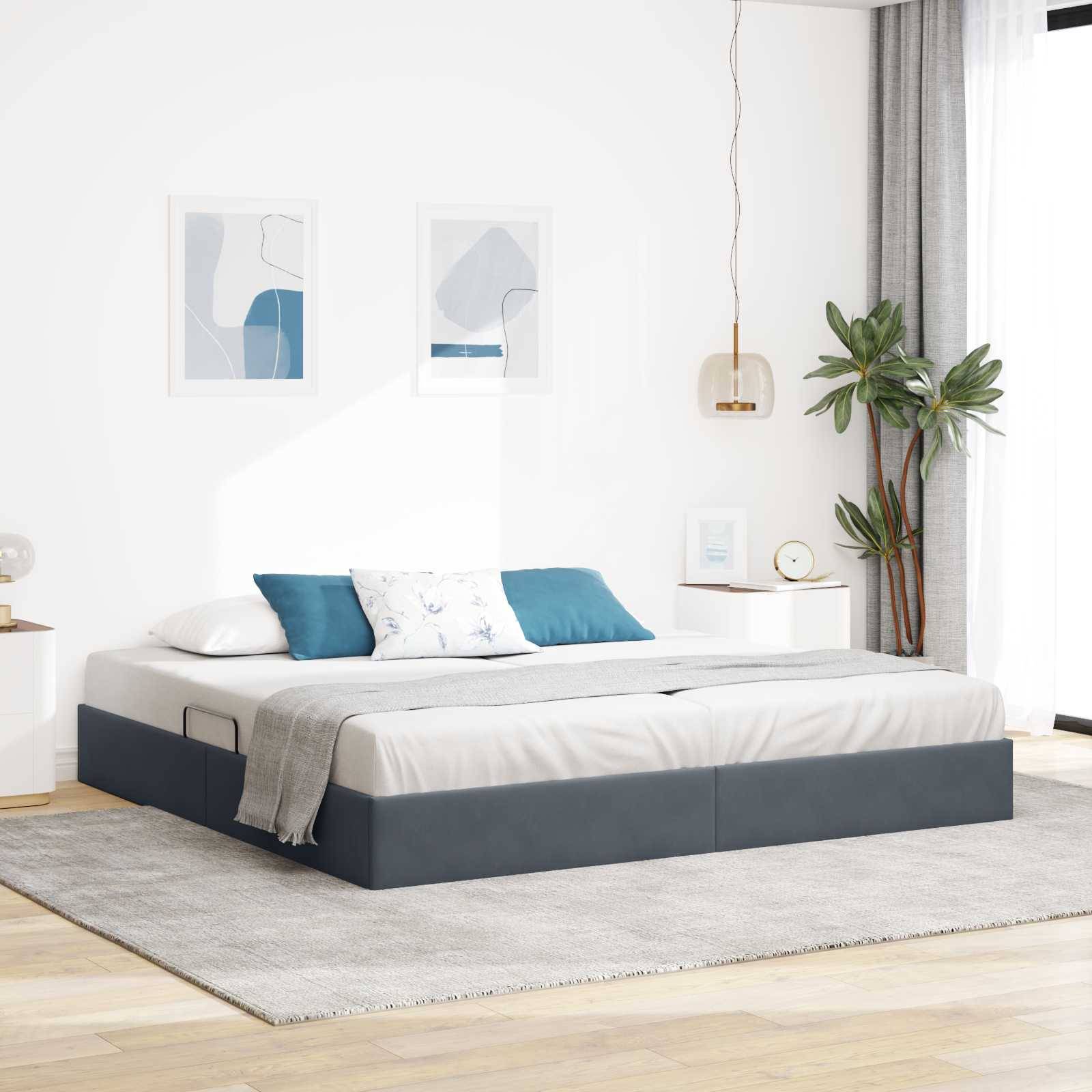 vidaXL Ottoman Bettgestell mit Speicher Dunkelgrau 200 x 200 cm Samt