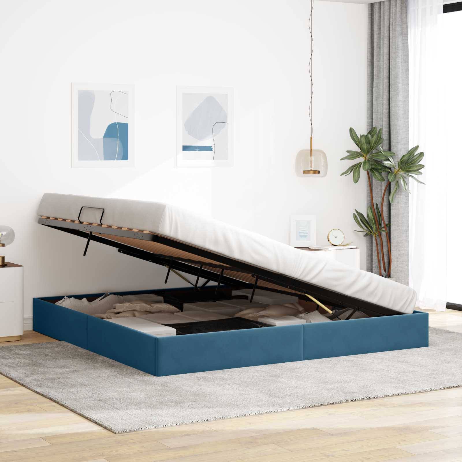 vidaXL Ottoman Bettgestell mit Speicher Dunkelblau 200 x 200 cm Samt