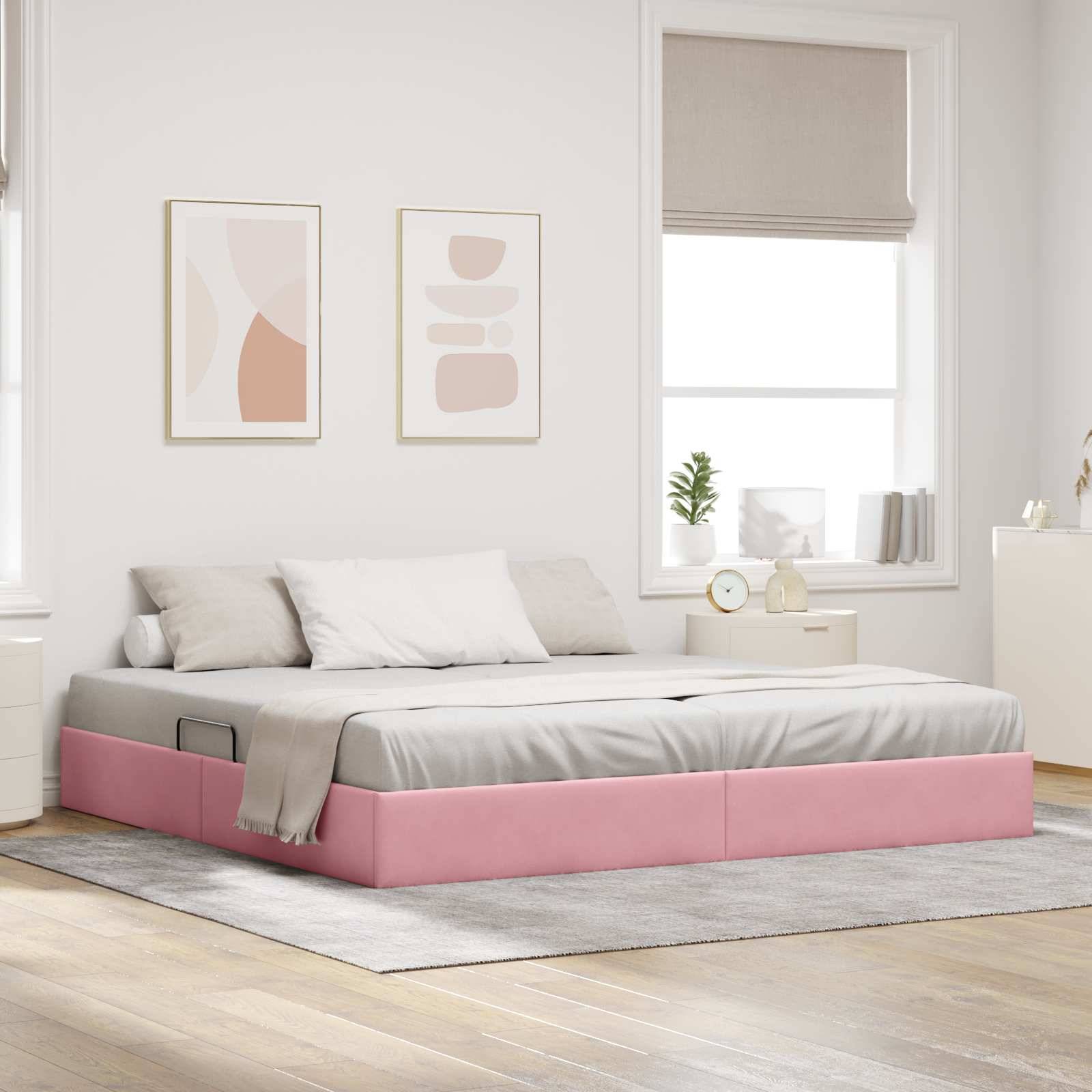 vidaXL Ottoman Bettgestell mit Speicher Rosa 200 x 200 cm Samt