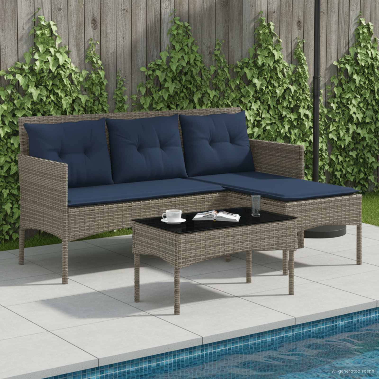 vidaXL Gartensofa-set mit Kissen 2 pcs Grau und Marineblau Poly-Rattan