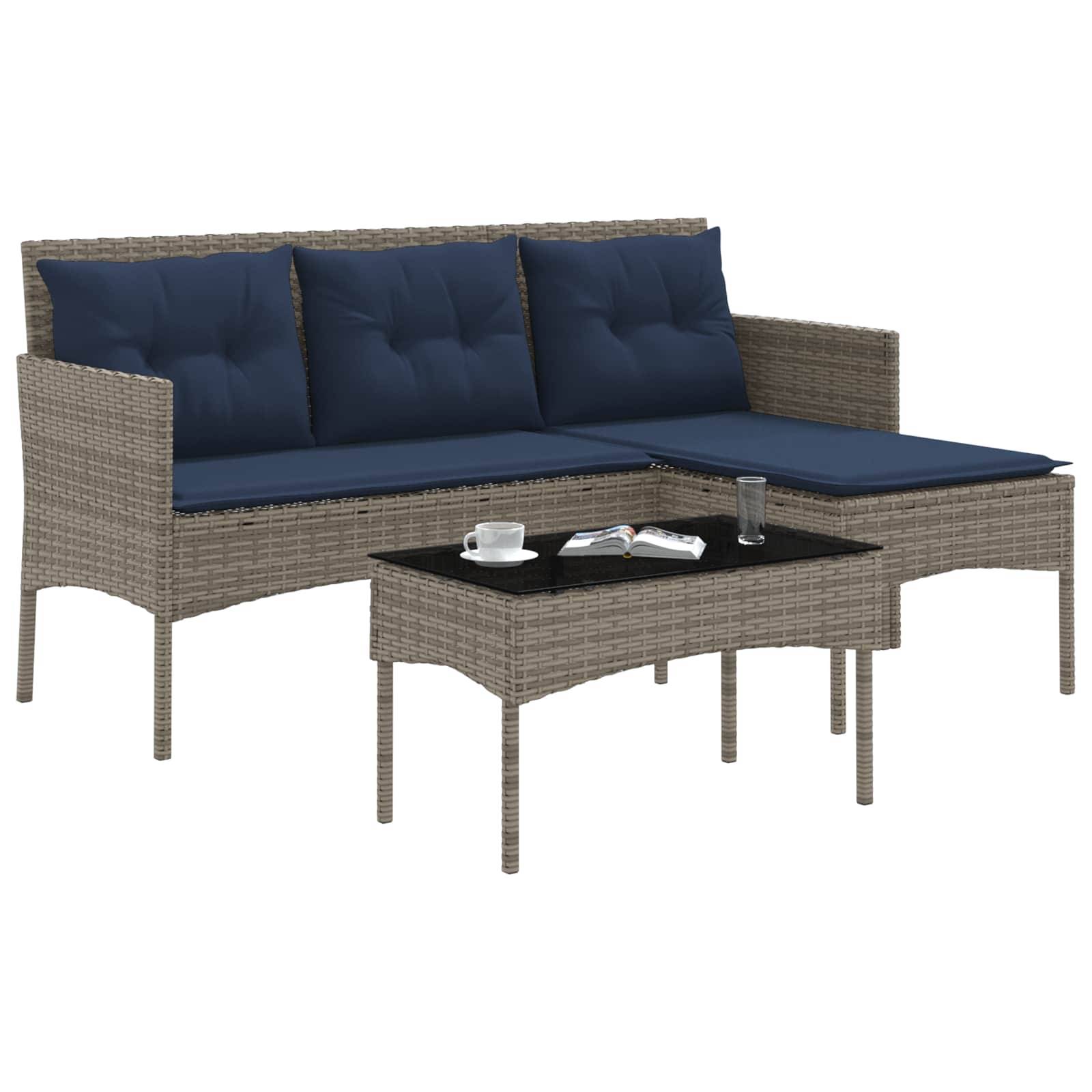 vidaXL Gartensofa-set mit Kissen 2 pcs Grau und Marineblau Poly-Rattan