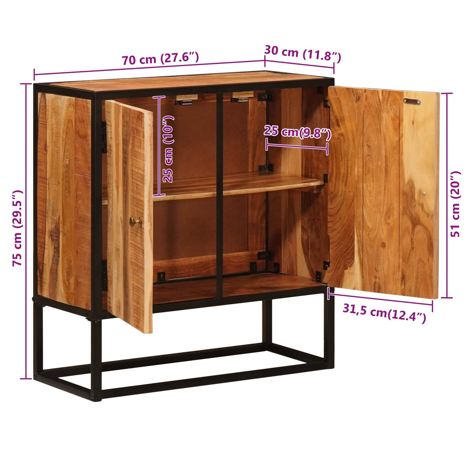 vidaXL Sideboard mit Tür Beta Natur 70 x 30 x 75 cm Massives Akazienholz