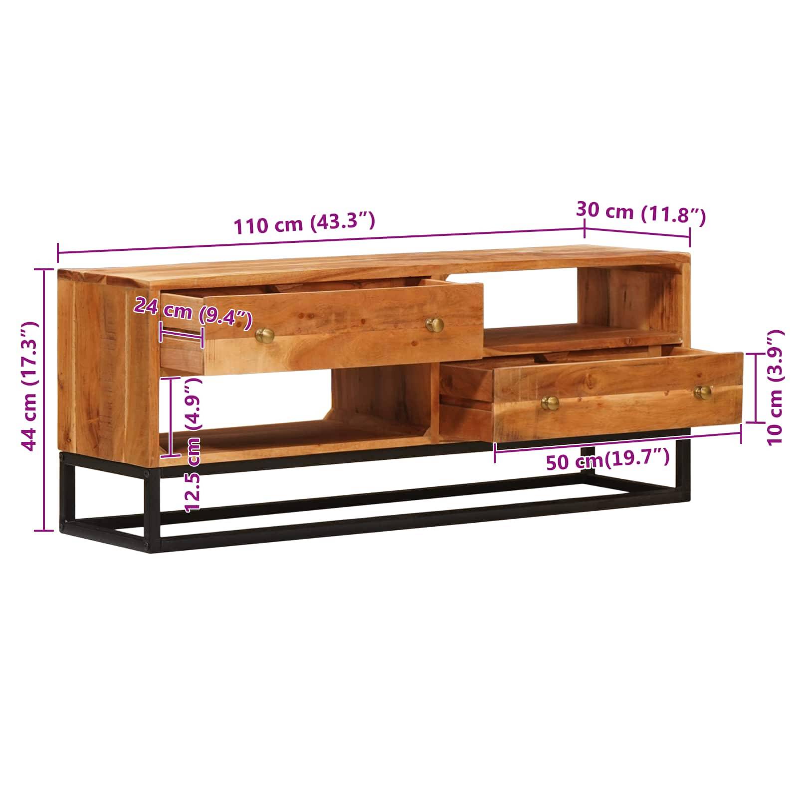 vidaXL TV-Schränk Natur 110 x 30 x 44 cm Massivholz Akazie