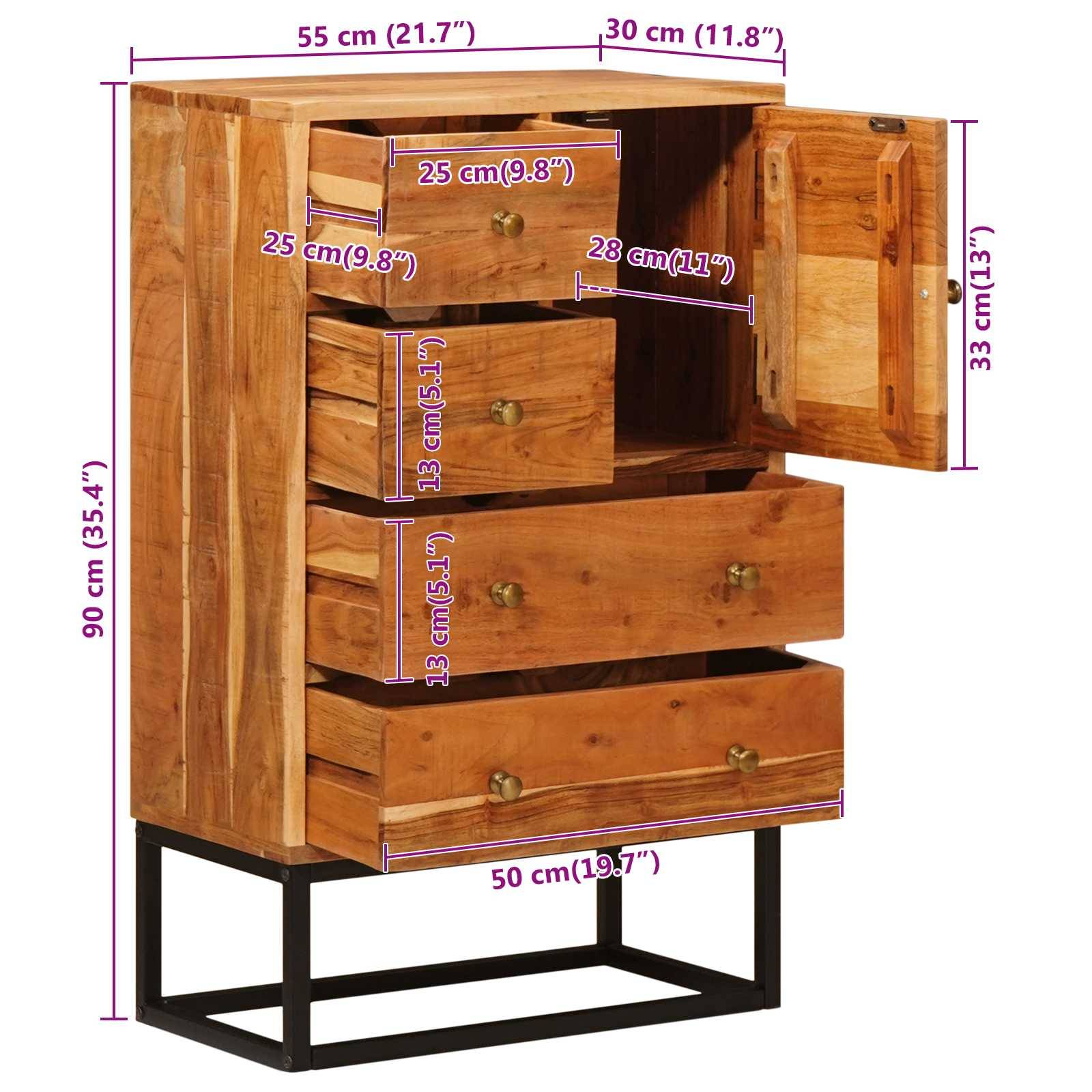 vidaXL Schubladenkommode Natur 55 x 30 x 90 cm Massivholz Akazie