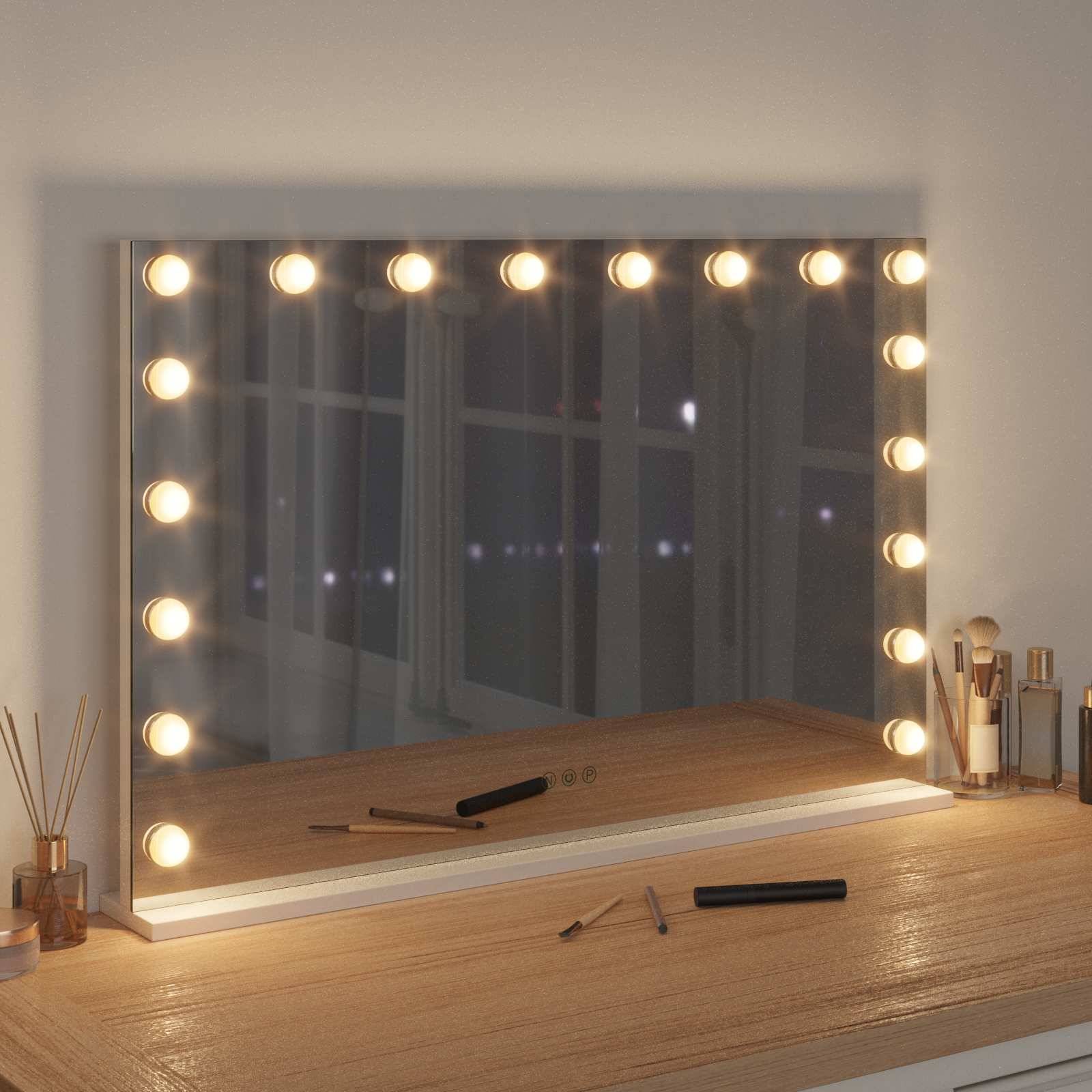 vidaXL LED Schminkspiegel Weiß 80 x 10 x 52,5 cm Glas und Stahl