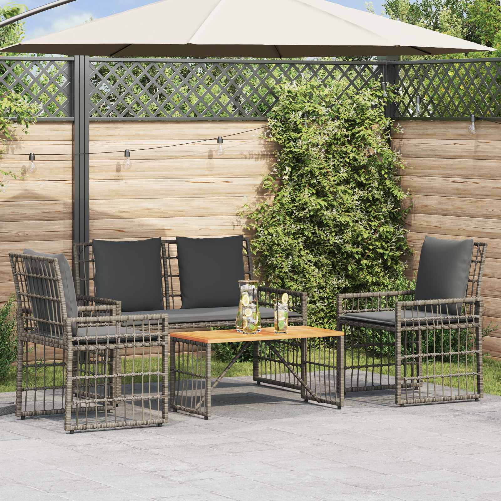 vidaXL Gartenmöbel Set 4 pcs Schwarz und Dunkelgrau