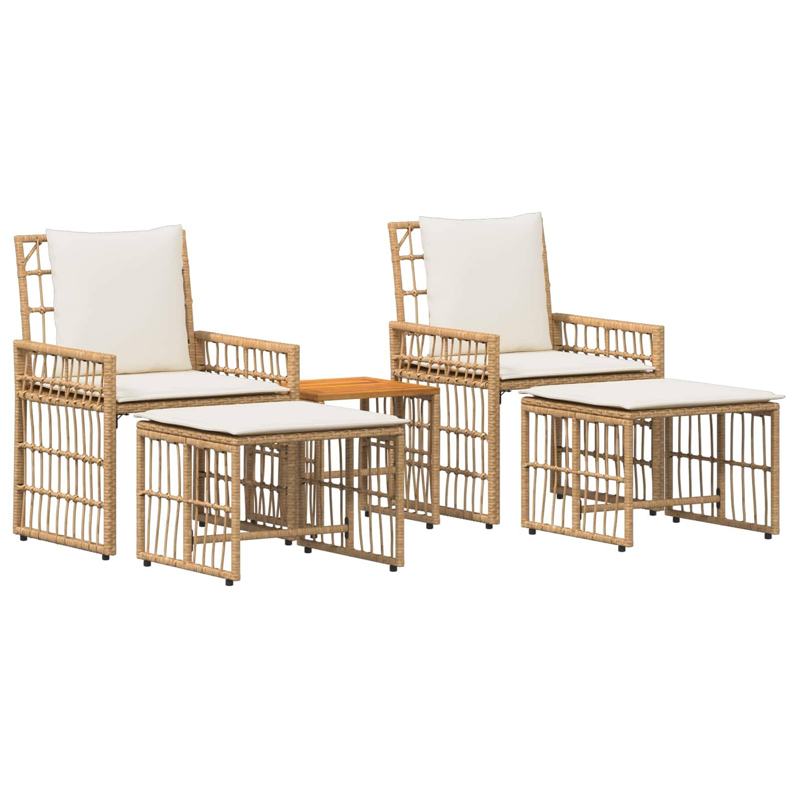 vidaXL Gartenmöbel Set 5 pcs Natürlich und Cremweiß