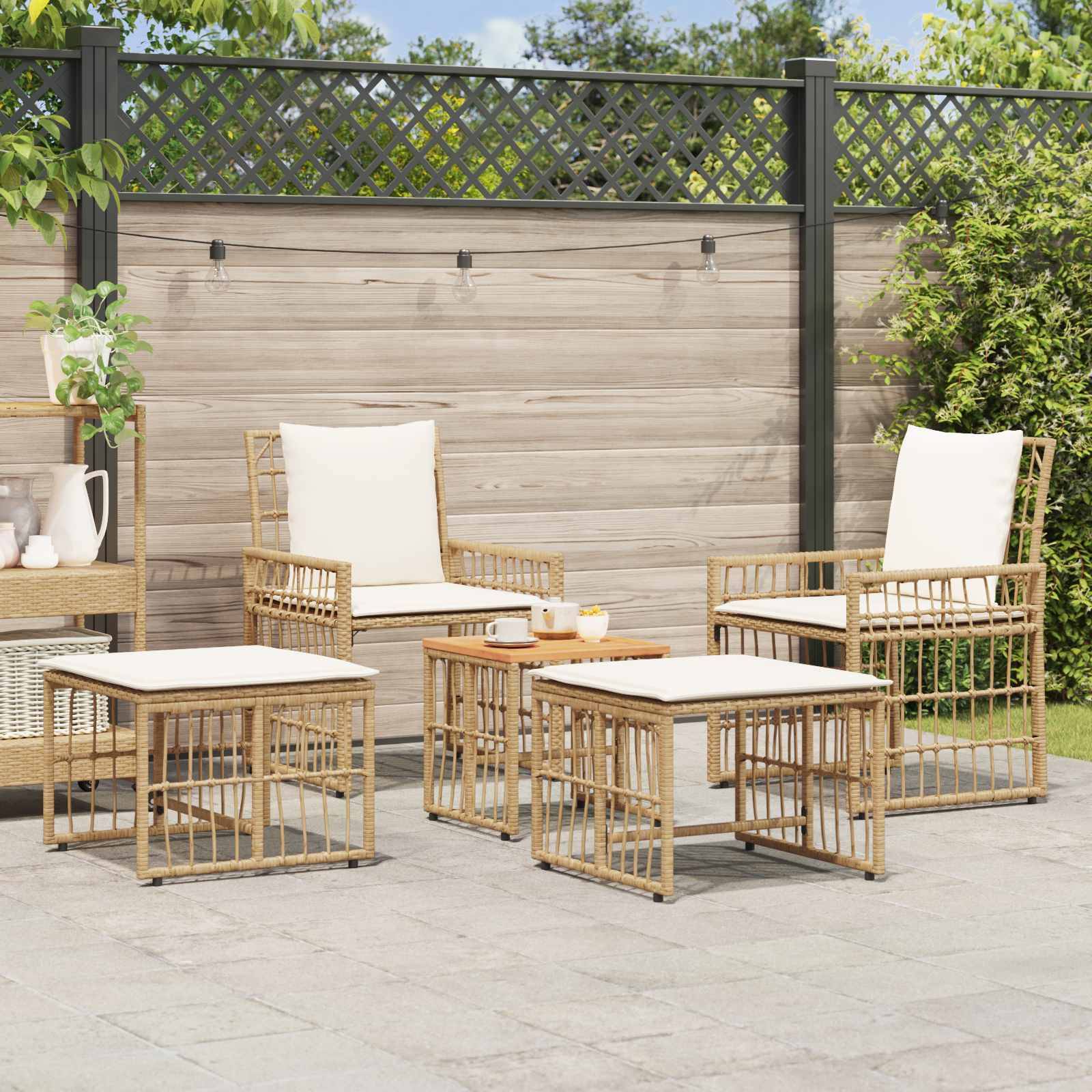 vidaXL Gartenmöbel Set 5 pcs Natürlich und Cremweiß