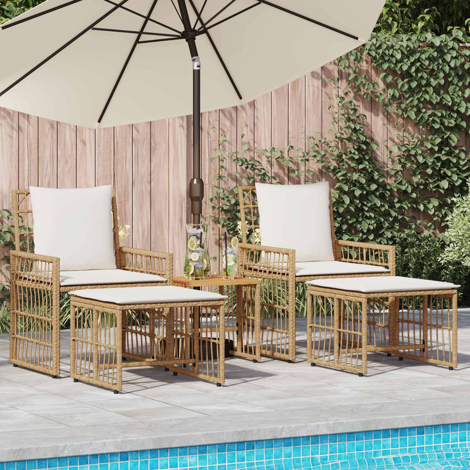 vidaXL Gartenmöbel Set 5 pcs Natürlich und Cremweiß