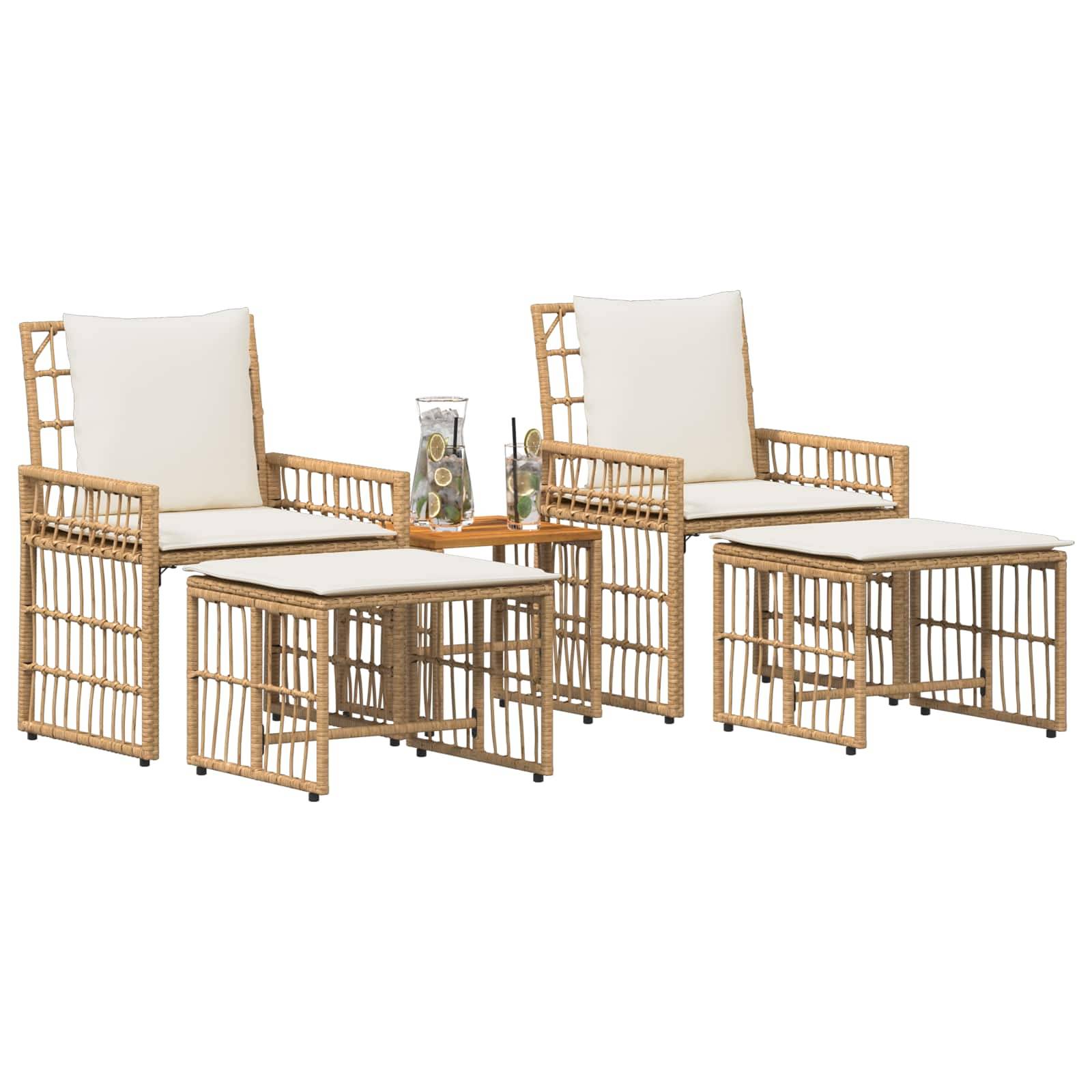vidaXL Gartenmöbel Set 5 pcs Natürlich und Cremweiß