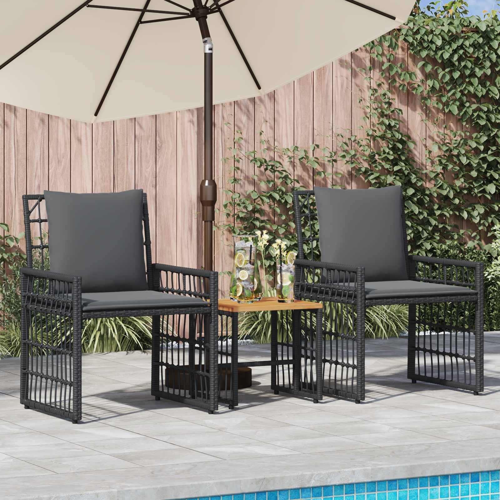 vidaXL Gartenmöbel Set 3 pcs Schwarz und Dunkelgrau
