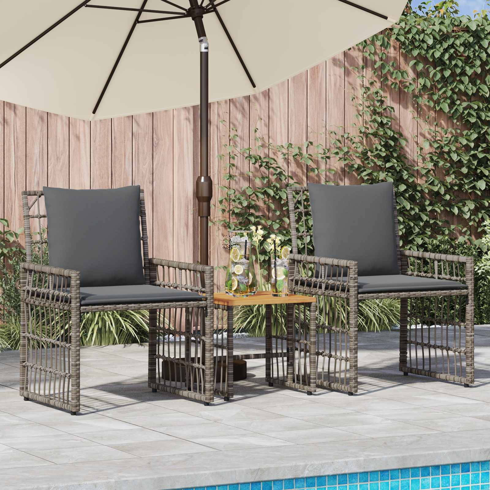 vidaXL Gartenmöbel Set 3 pcs Schwarz und Dunkelgrau