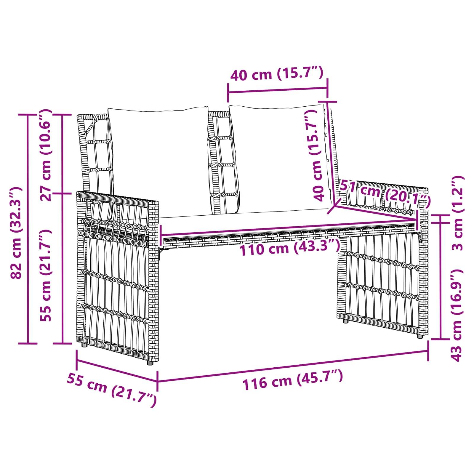 vidaXL Bank Outdoor Uni Natur und Creme 116 x 55 x 82 cm