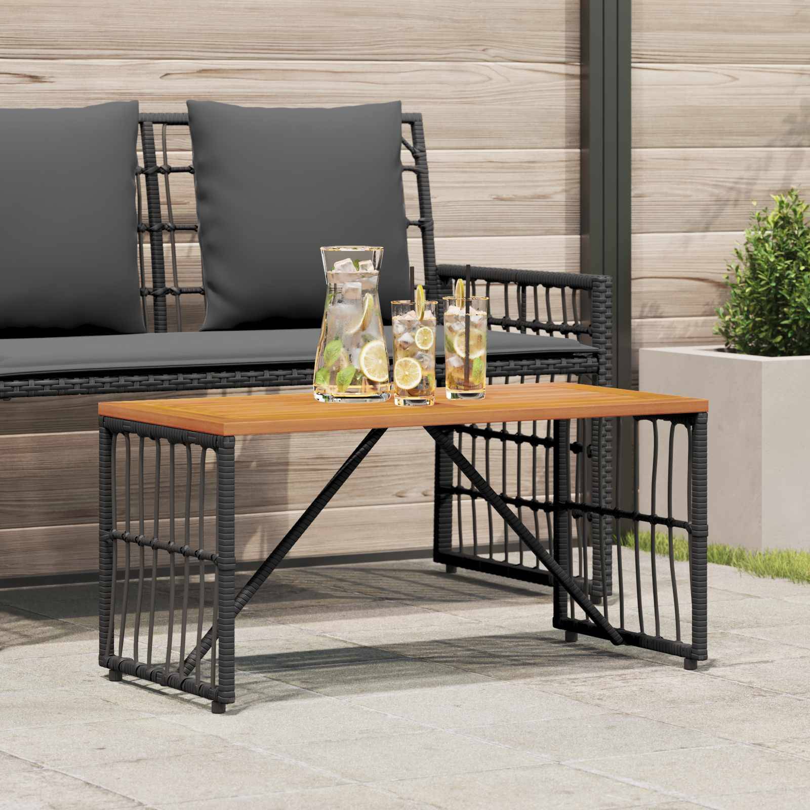 vidaXL Tisch für Outdoor Schwarz 80 x 40 x 40 cm Stahl und Poly Rattan