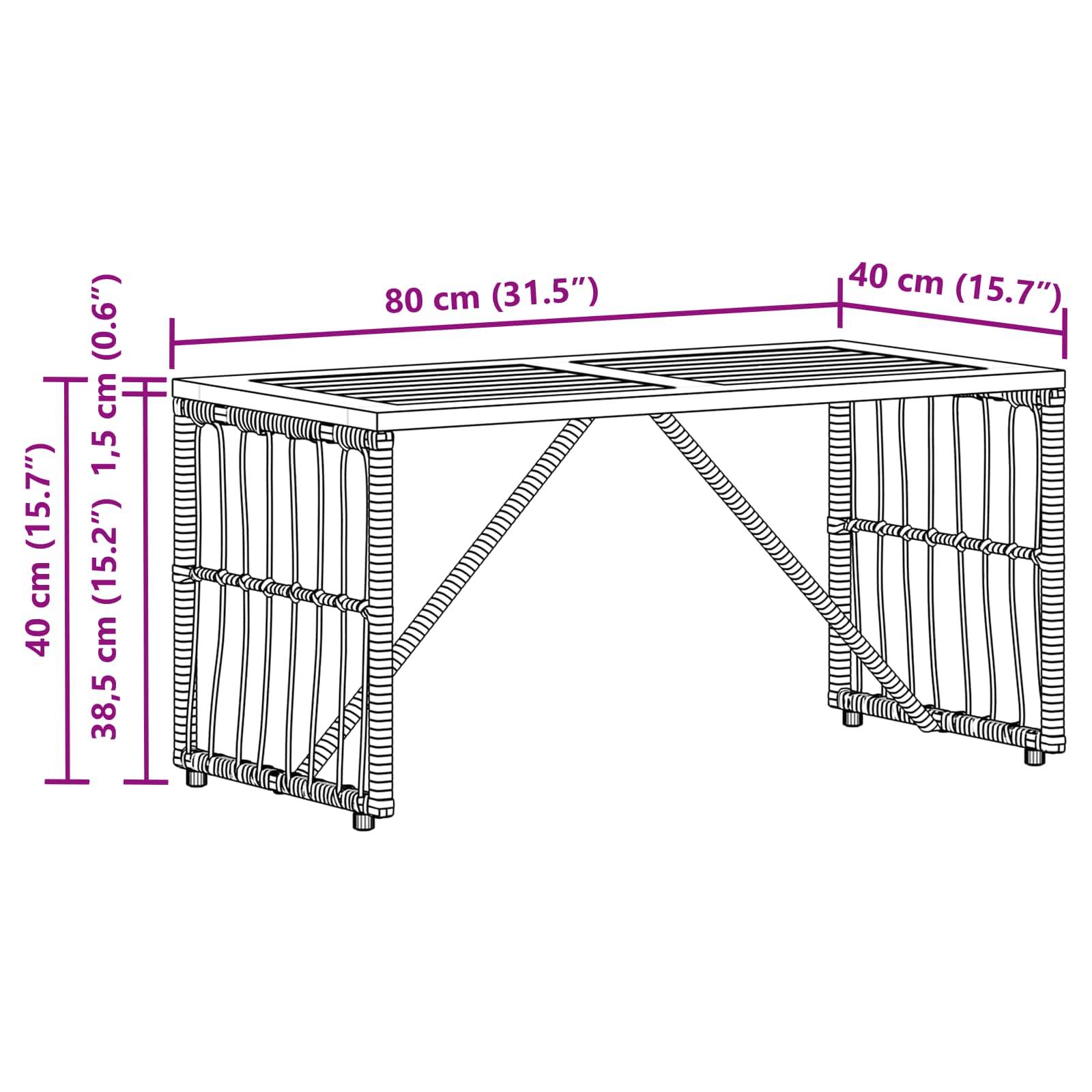 vidaXL Tisch für Outdoor Natur 80 x 40 x 40 cm Stahl und Poly Rattan