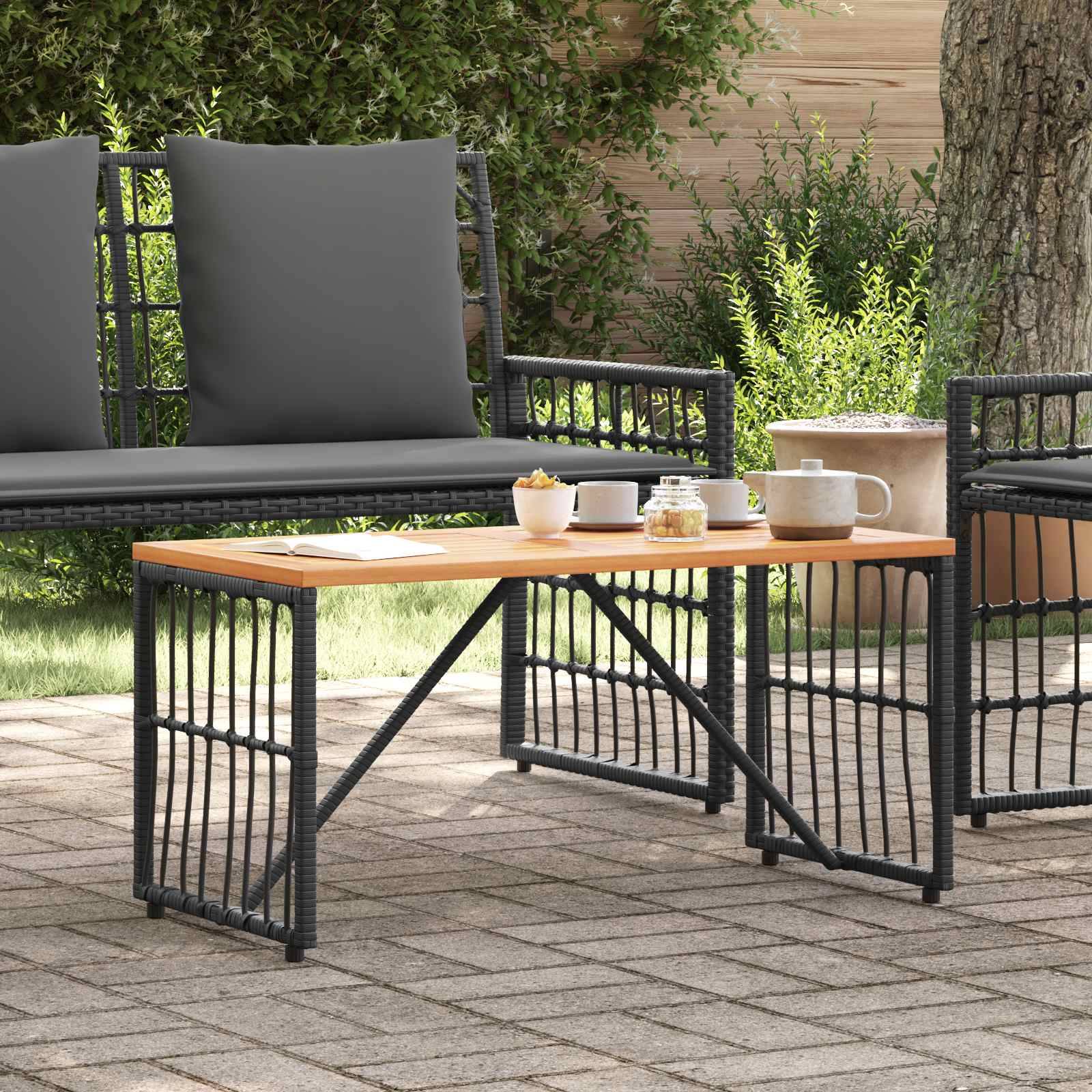 vidaXL Tisch für Outdoor Schwarz 80 x 40 x 40 cm Stahl und Poly Rattan