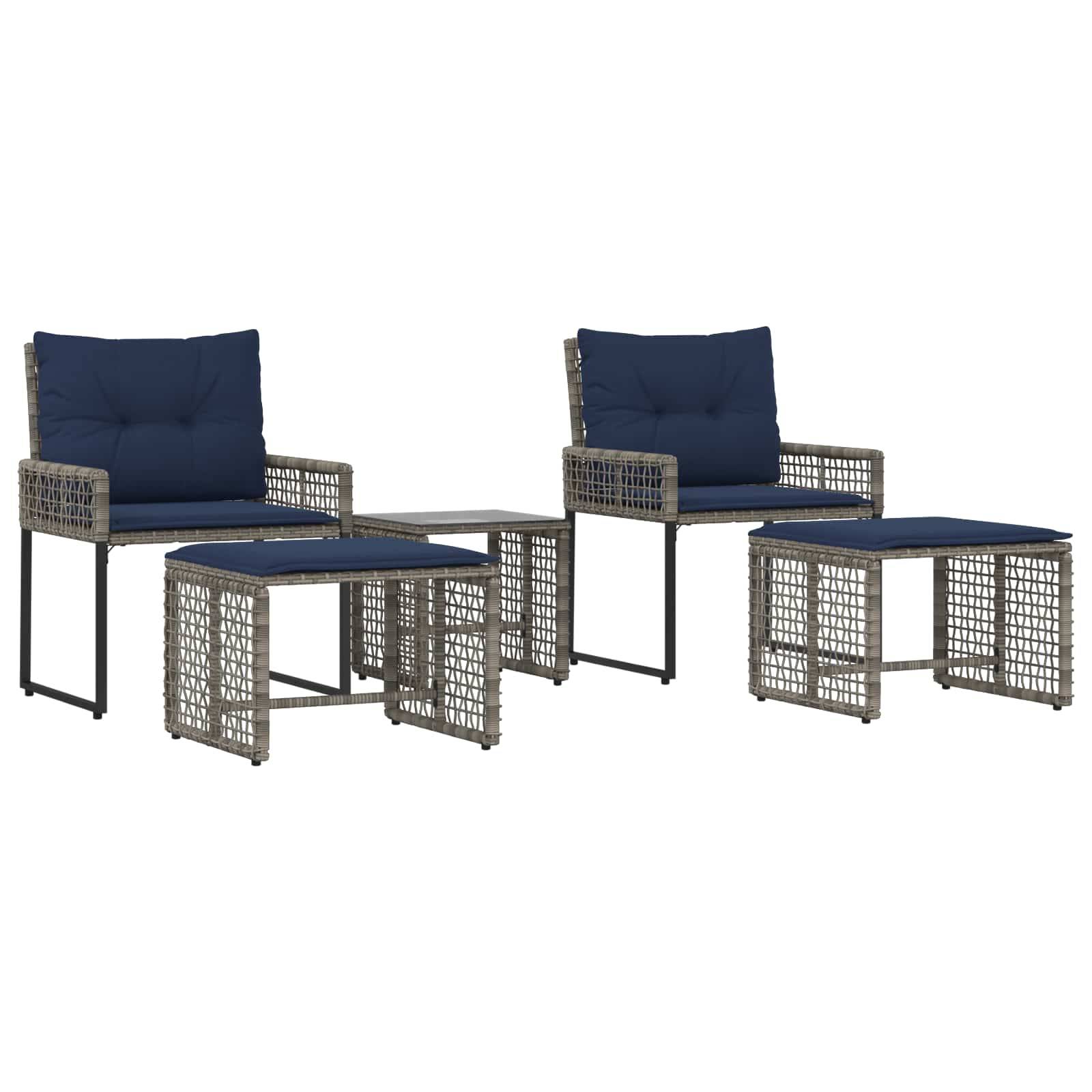 vidaXL Gartenmöbel-Set mit Kissen 5 pcs Grau und Marineblau