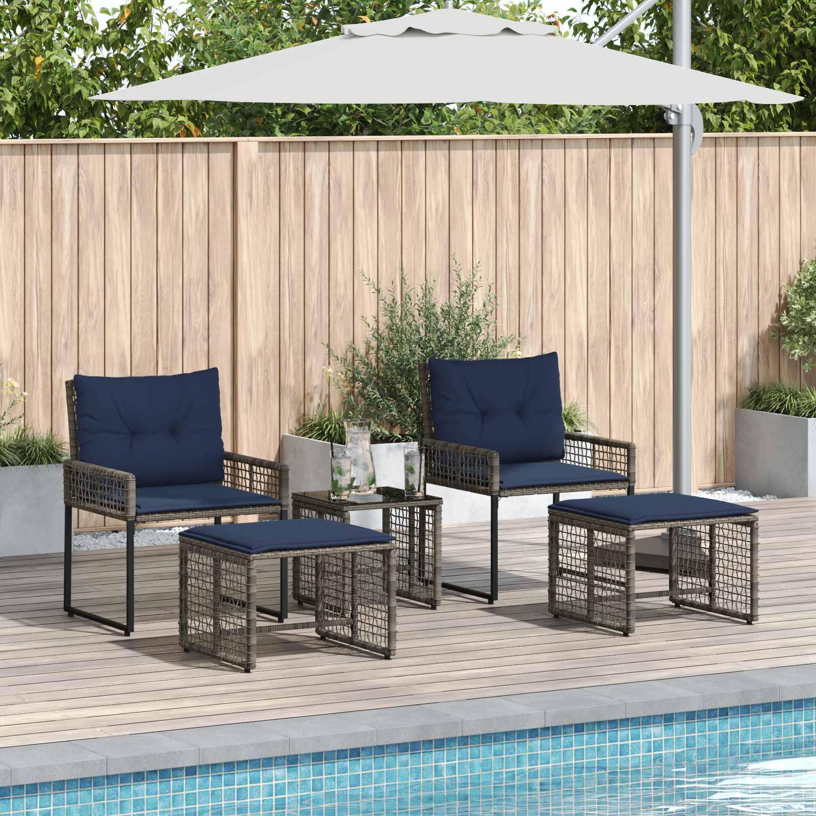 vidaXL Gartenmöbel-Set mit Kissen 5 pcs Grau und Marineblau
