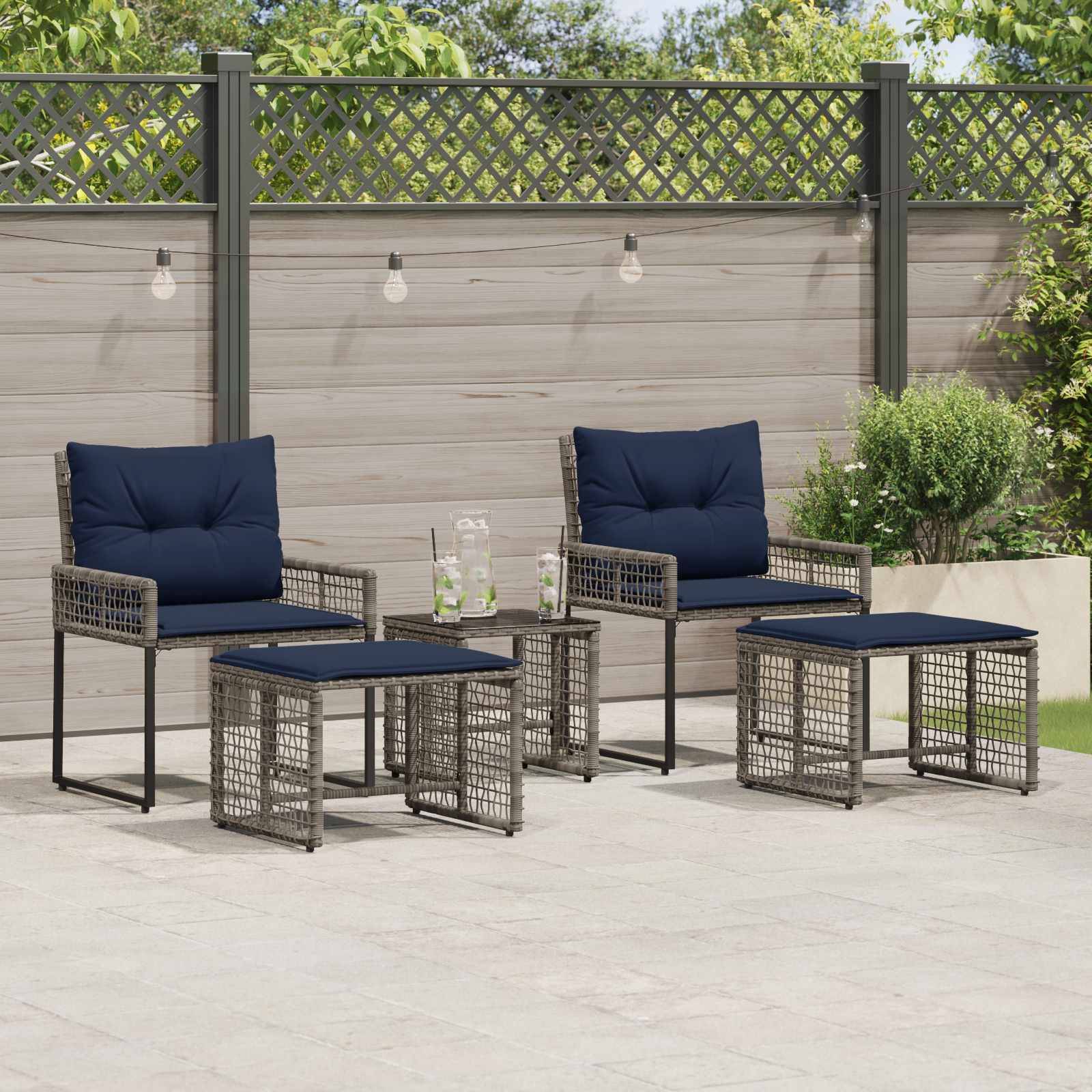 vidaXL Gartenmöbel-Set mit Kissen 5 pcs Grau und Marineblau