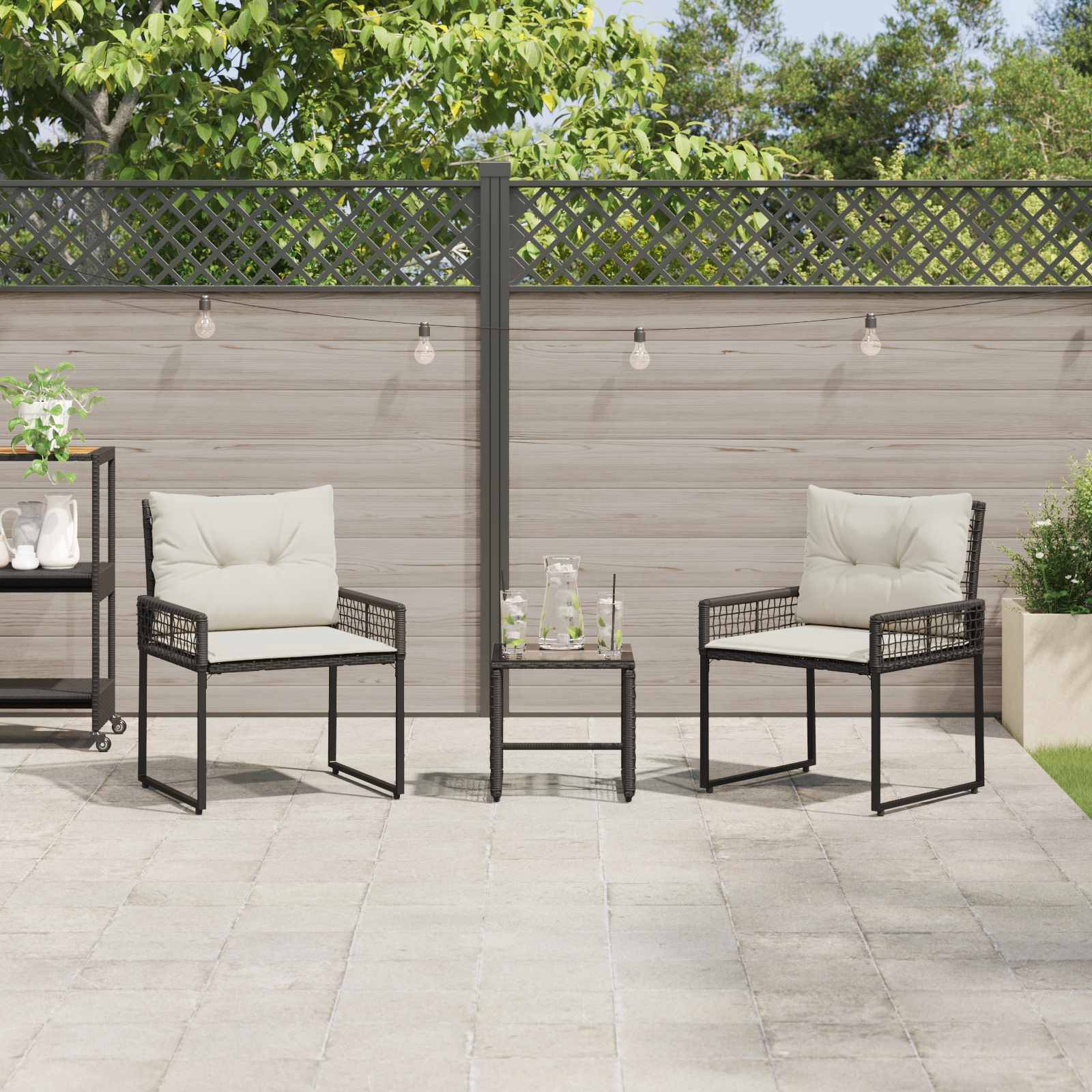 vidaXL Gartenmöbel-Set mit Kissen 3 pcs Schwarz und Weiß