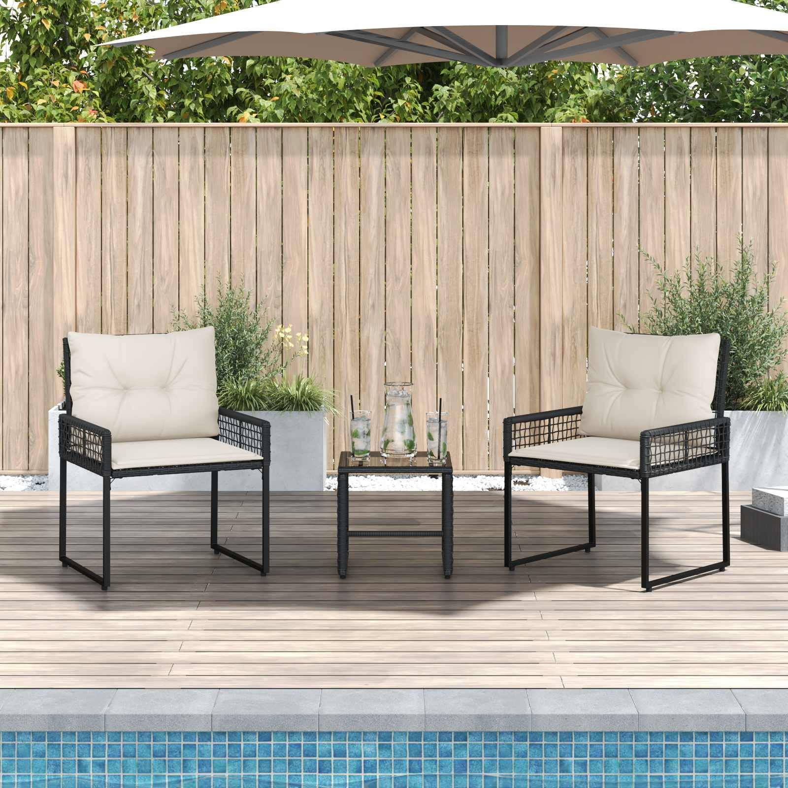 vidaXL Gartenmöbel-Set mit Kissen 3 pcs Schwarz und Weiß